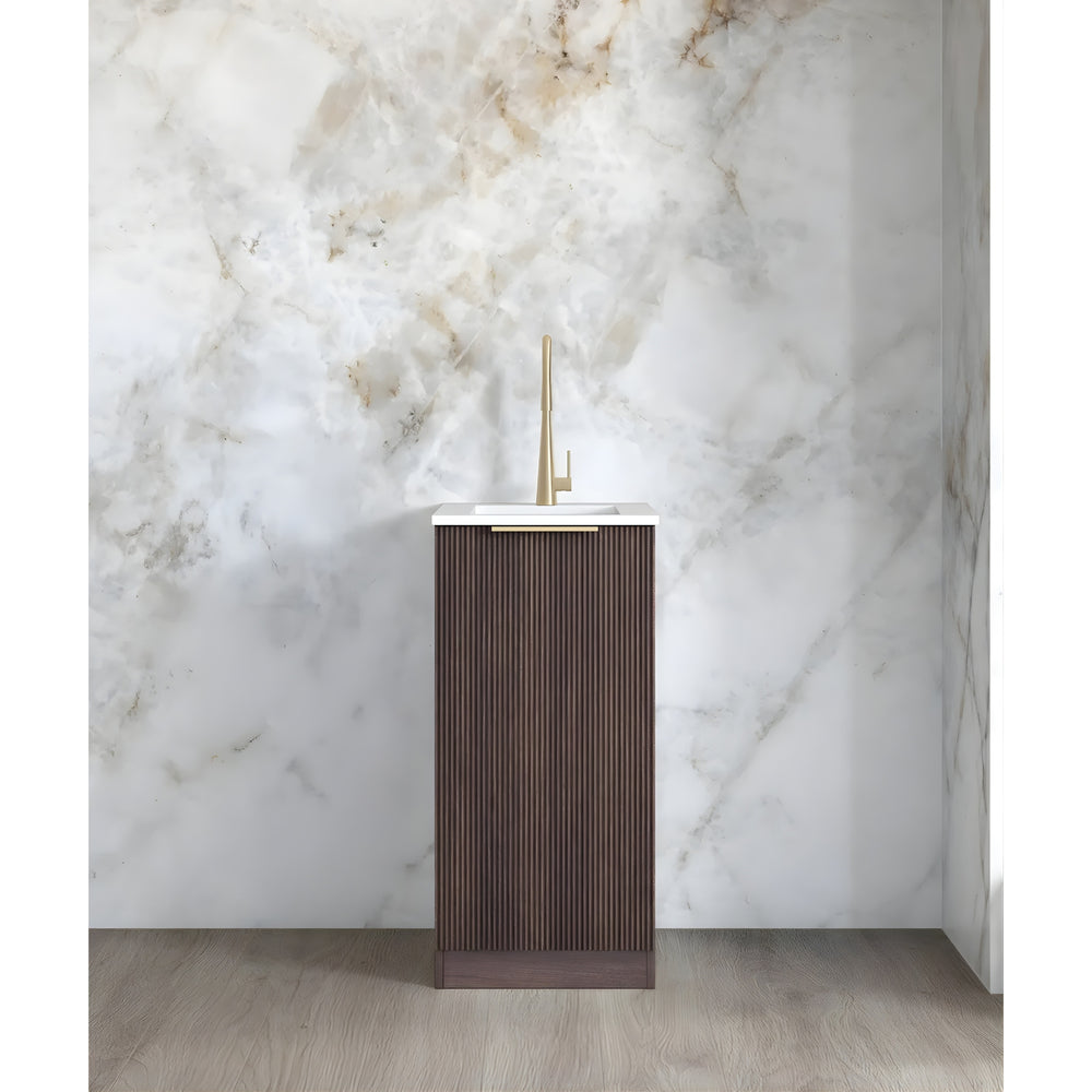 OTTI HAVANA SABLE WALNUT FLUTED 430MM MINI LAUNDRY CABINET WITH STONE TOP & SINK