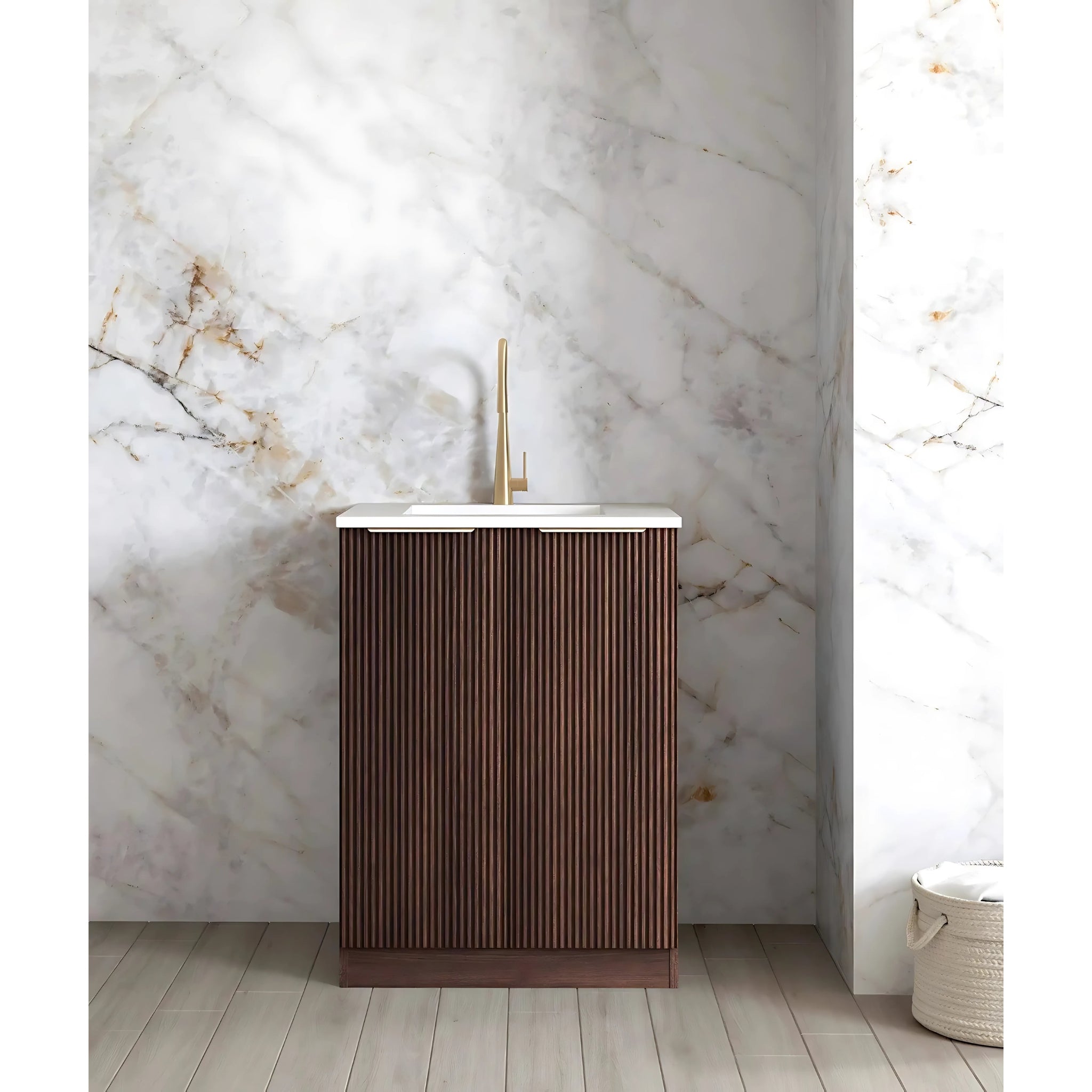 OTTI HAVANA SABLE WALNUT 650MM MINI LAUNDRY CABINET WITH STONE TOP & SINK