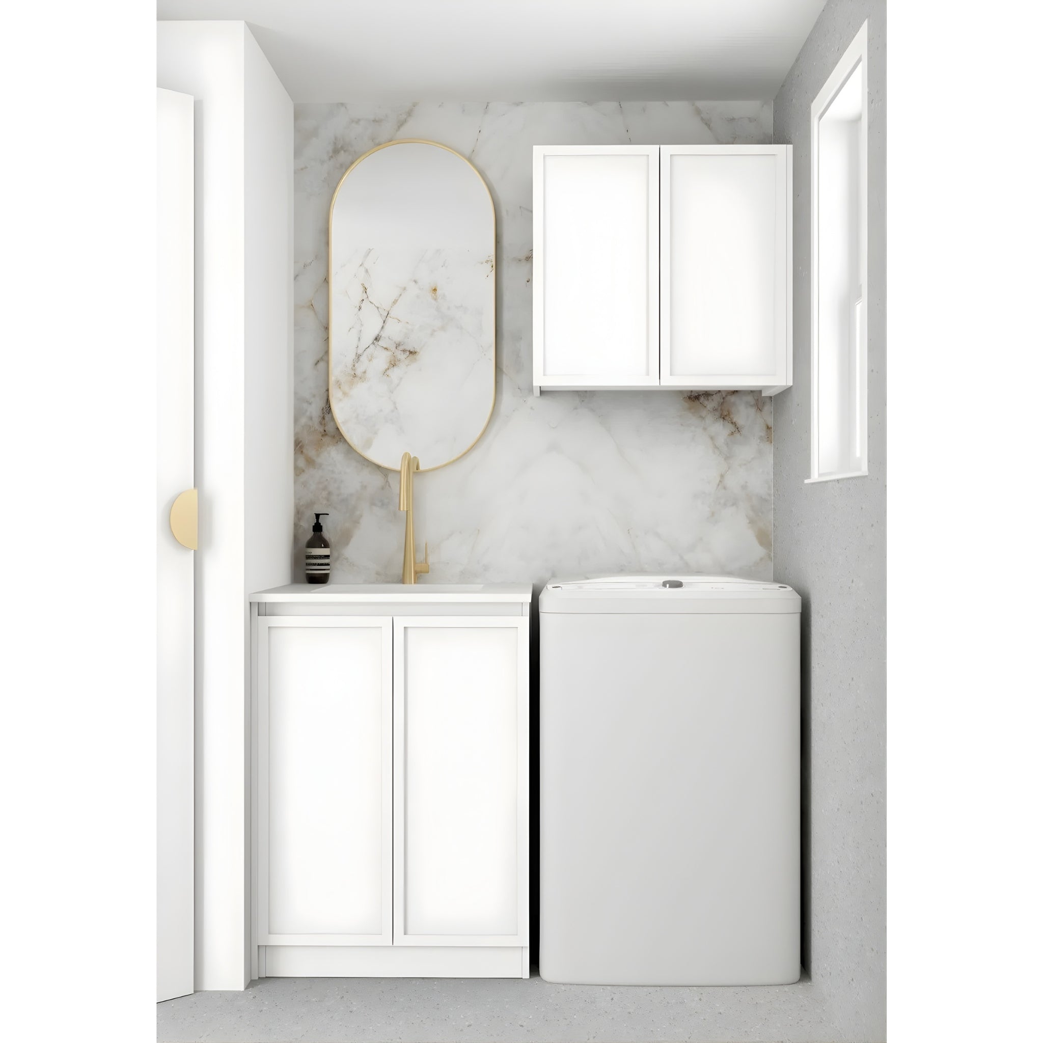 OTTI HAMPSHIRE MATTE WHITE 650MM MINI LAUNDRY SET WITH STONE TOP & SINK