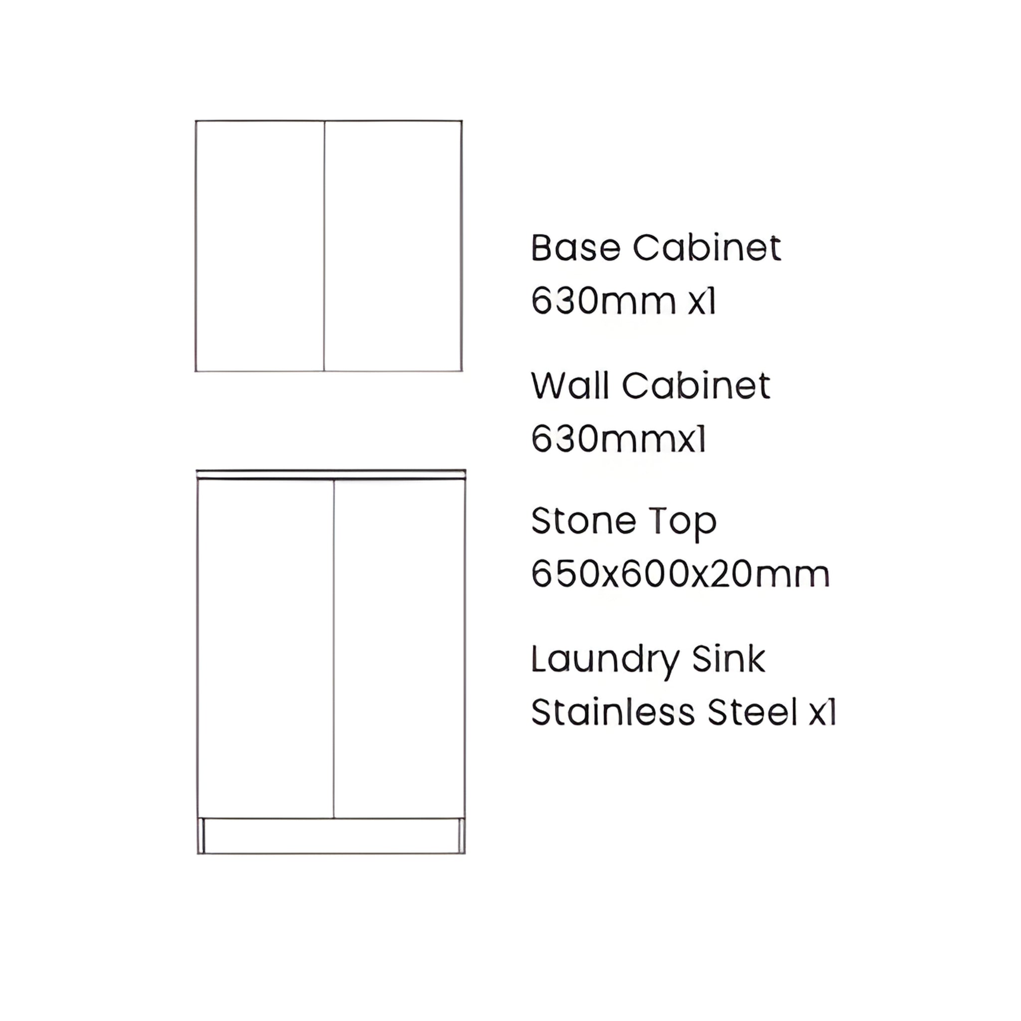 OTTI BYRON NATURAL OAK 650MM MINI LAUNDRY SET WITH STONE TOP & SINK