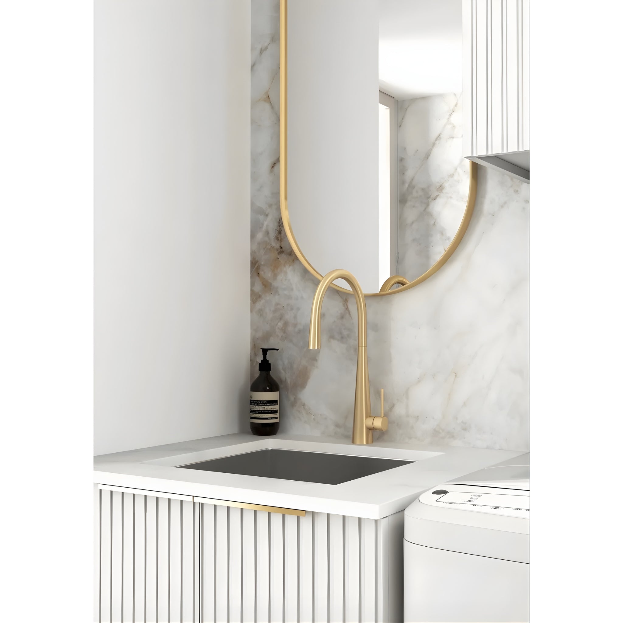 OTTI NOOSA MATTE WHITE 650MM MINI LAUNDRY SET WITH STONE TOP & SINK