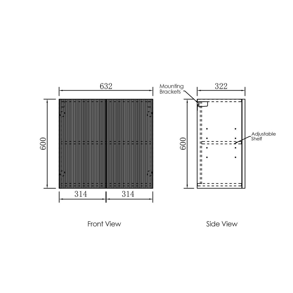 OTTI MARLO MATTE BLACK FLUTED 630MM WALL LAUNDRY CABINET