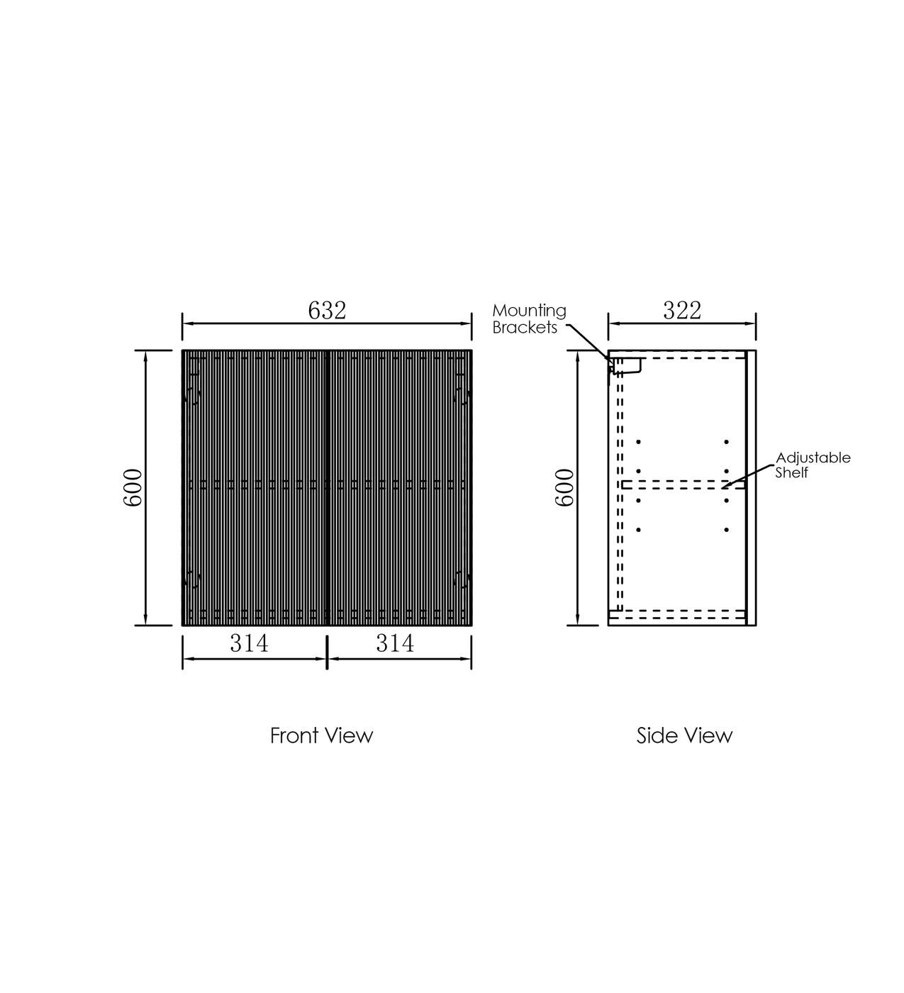 OTTI MARLO MATTE BLACK FLUTED 630MM WALL LAUNDRY CABINET