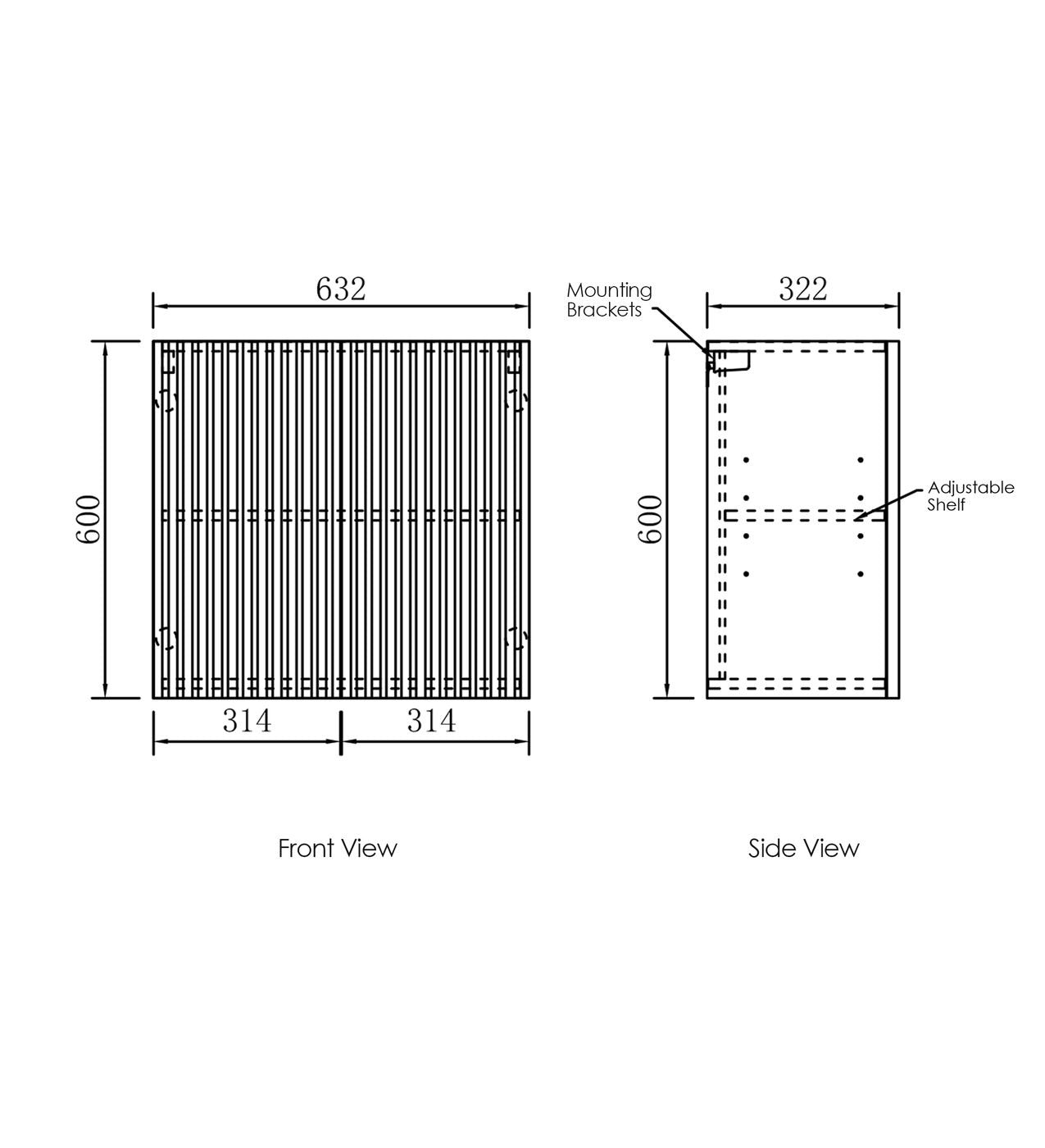 OTTI NOOSA MATTE WHITE FLUTED 630MM WALL LAUNDRY CABINET