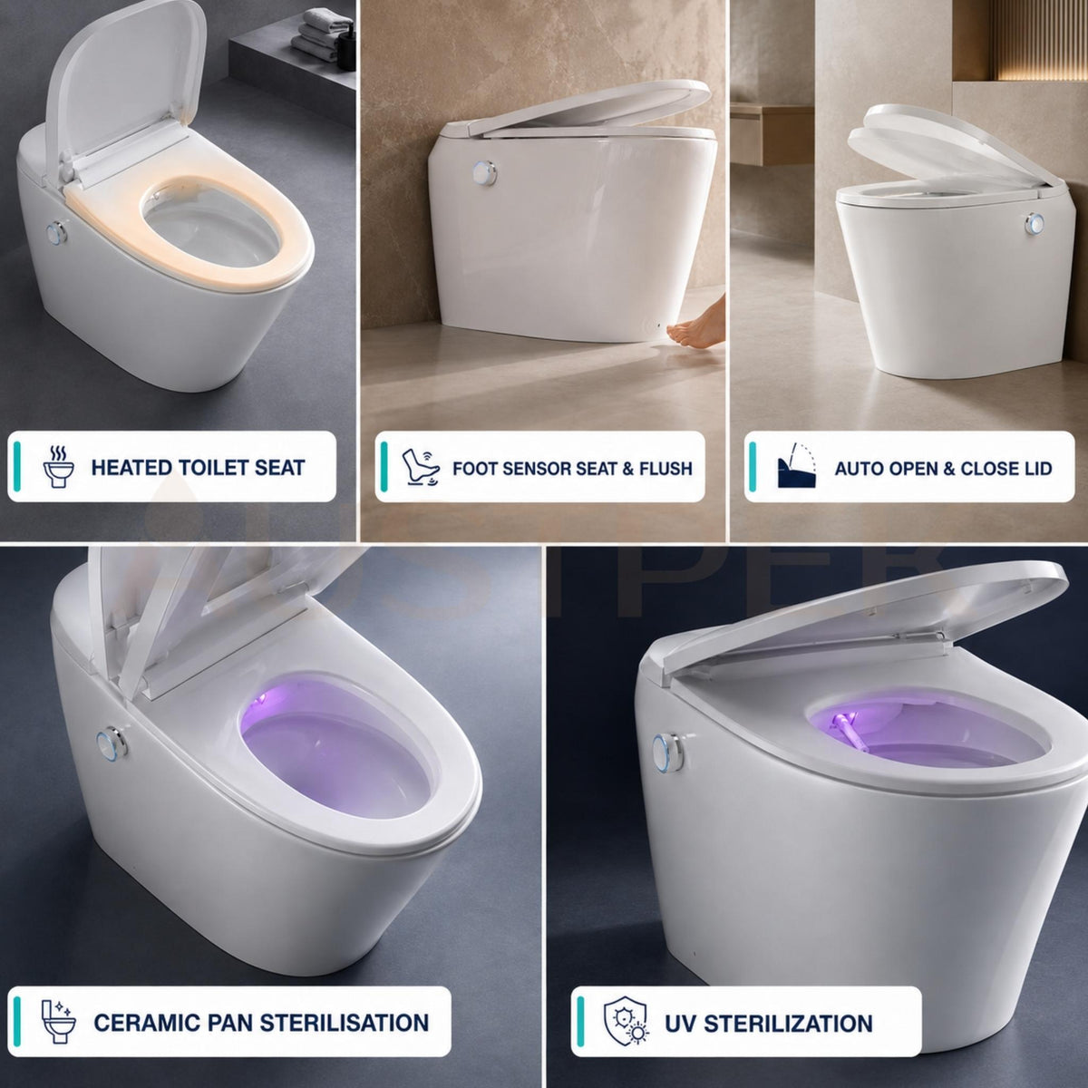 LAFEME AUTOLUX RIMLESS SMART TOILET W/ AUTOFLUSH GLOSS WHITE