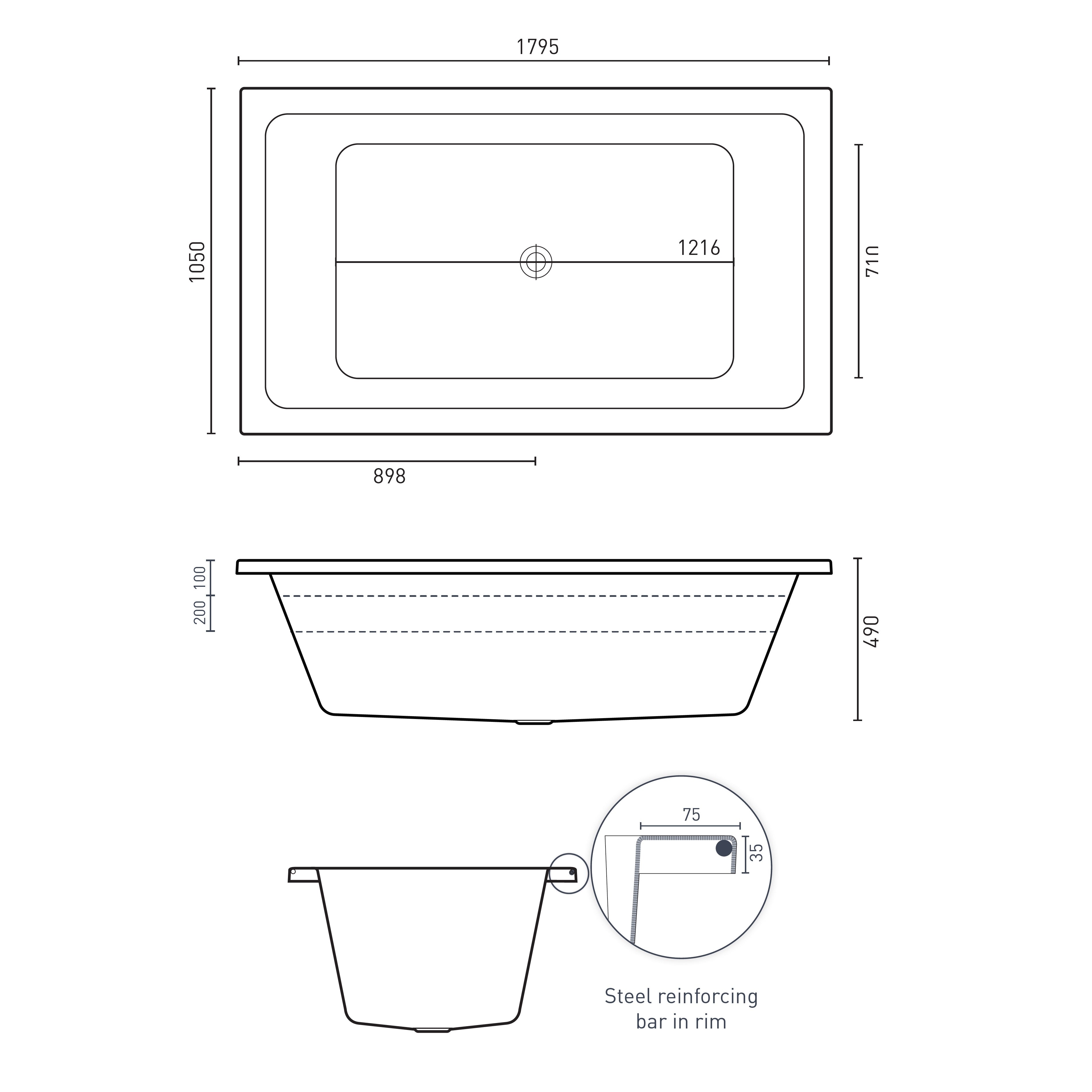 DECINA LAGO INSET DOLCE VITA SPA BATH GLOSS WHITE 1795MM WITH 26-JETS