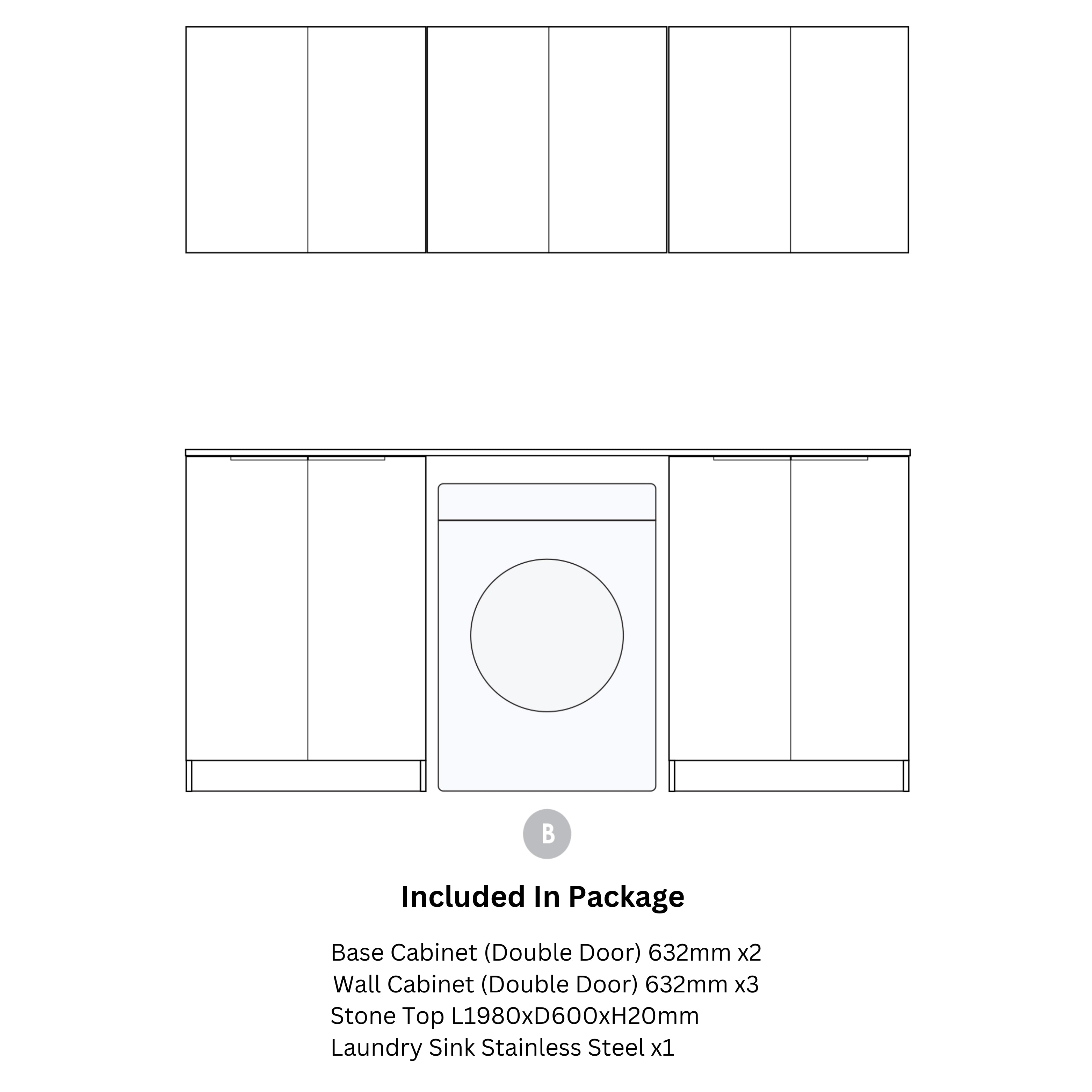 OTTI HAMPSHIRE MATTE WHITE 1960MM LAUNDRY AND WALL CABINET WITH STONE TOP & SINK (PACKAGE-B)