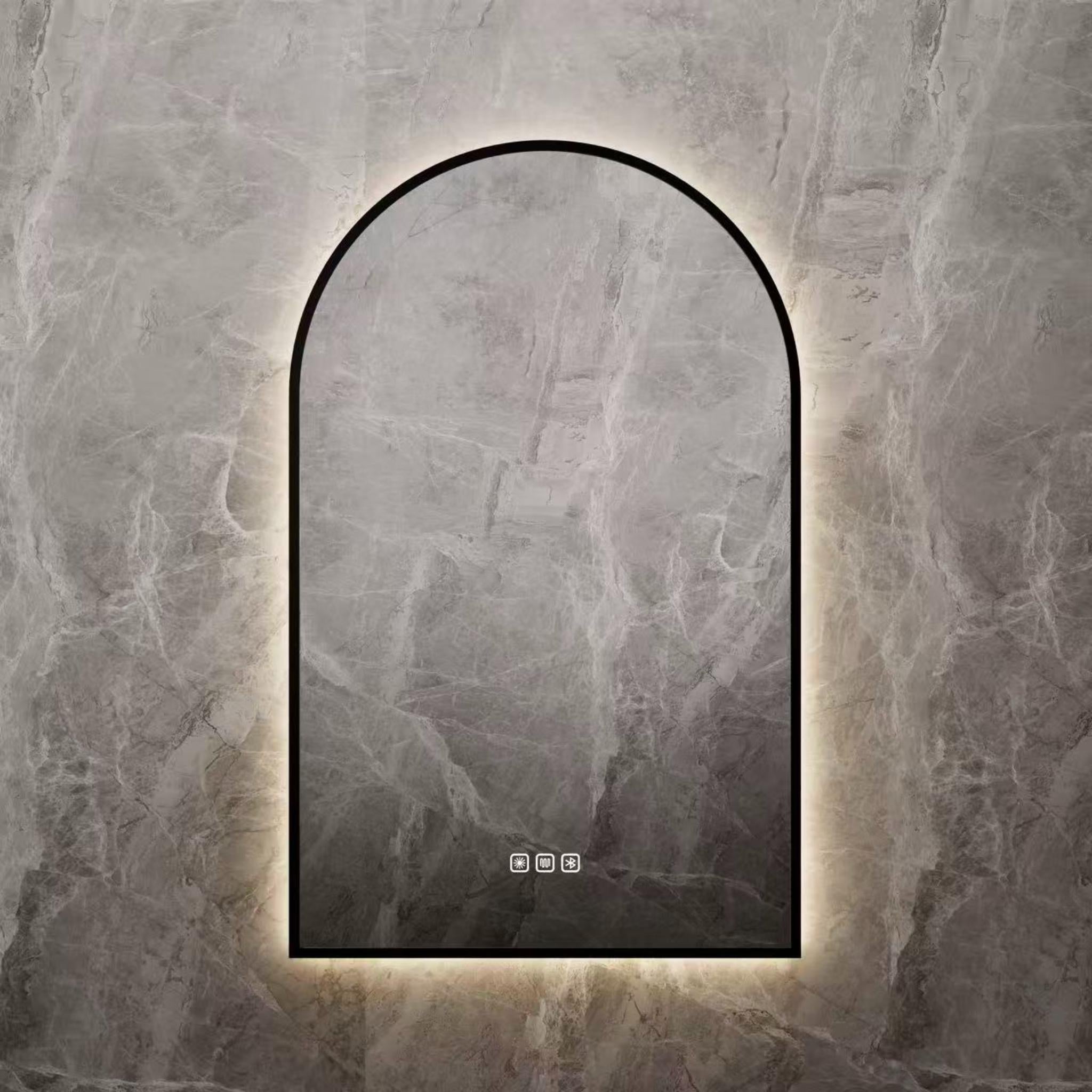 VITO LUMIX ARCHED FRAMED BACKLIT SMART LED MIRROR MATTE BLACK 500X750MM