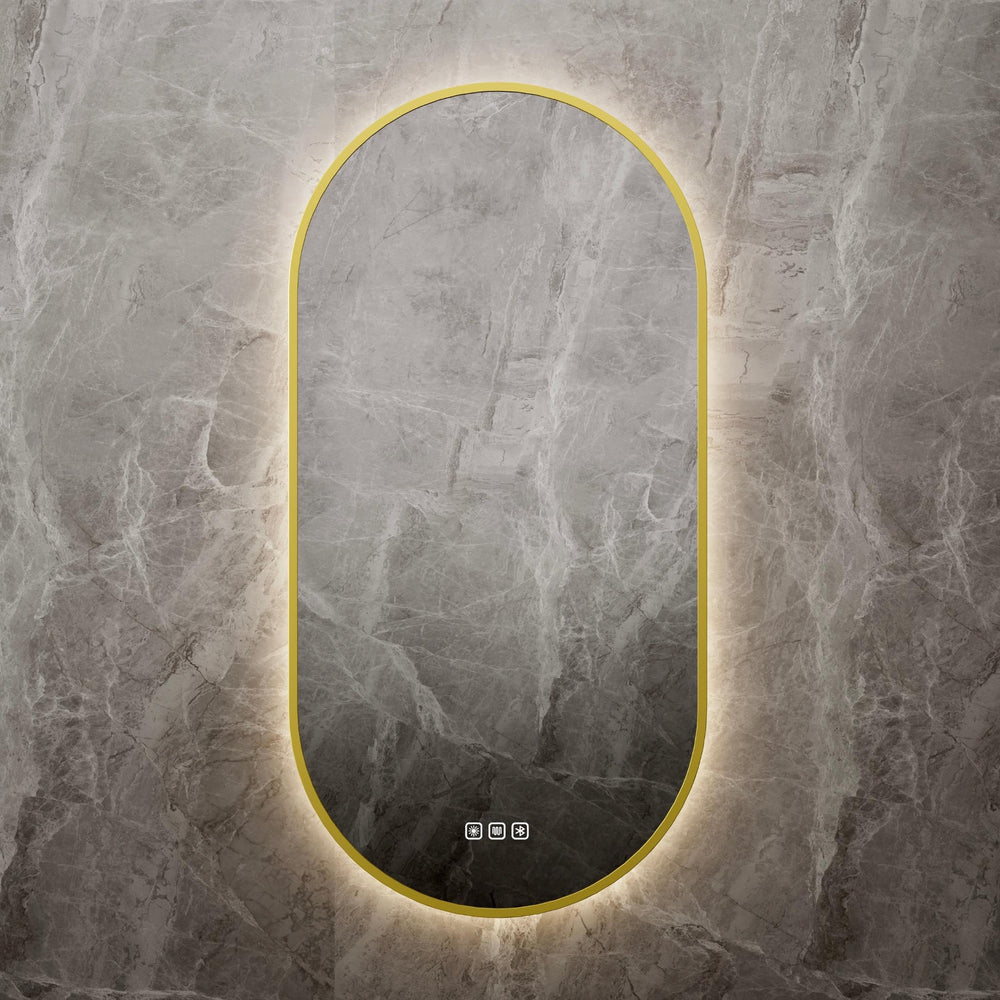 VITO LUMIX OVAL FRAMED BACKLIT SMART LED MIRROR BRUSHED BRASS 500X900MM