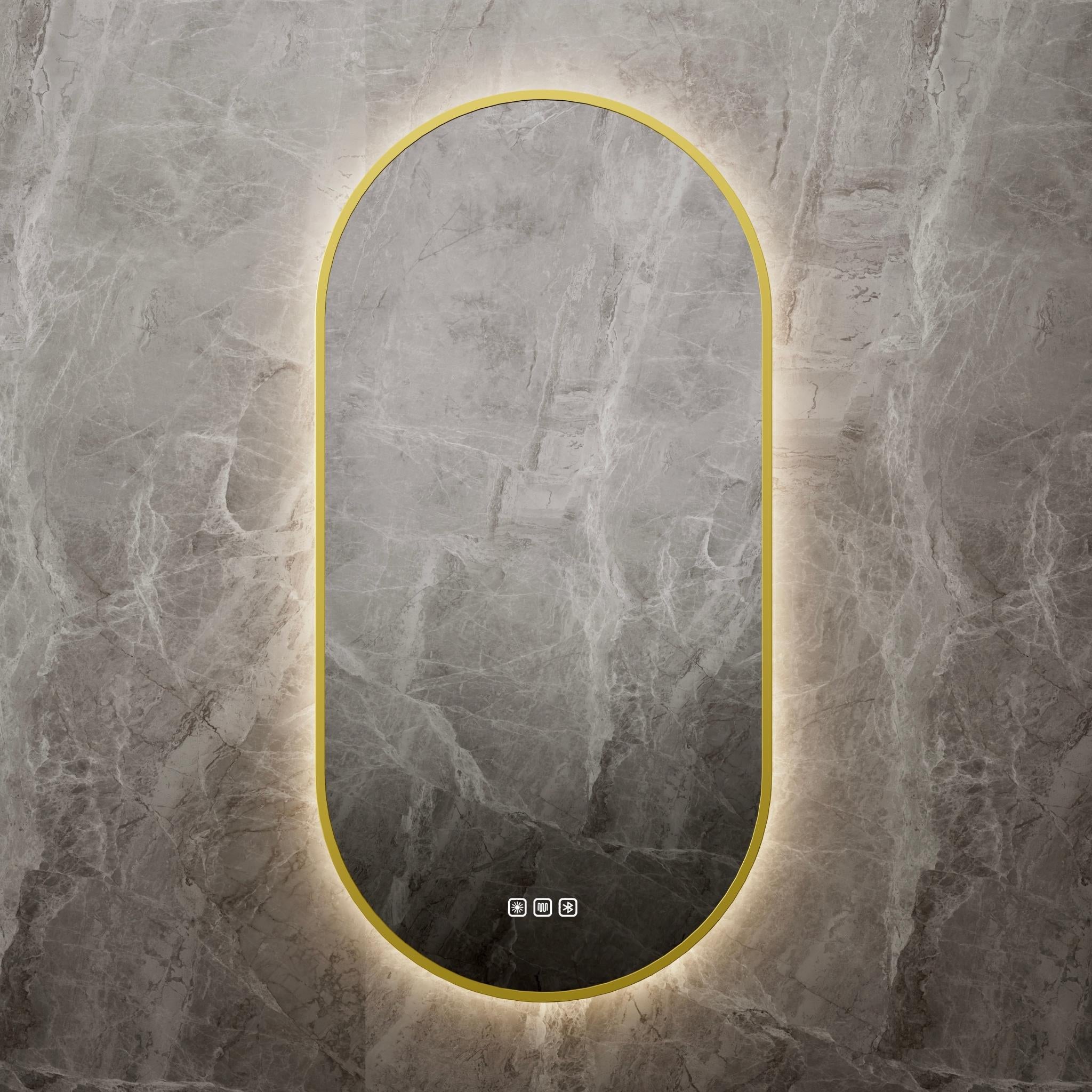 VITO LUMIX OVAL FRAMED BACKLIT SMART LED MIRROR BRUSHED BRASS 500X900MM