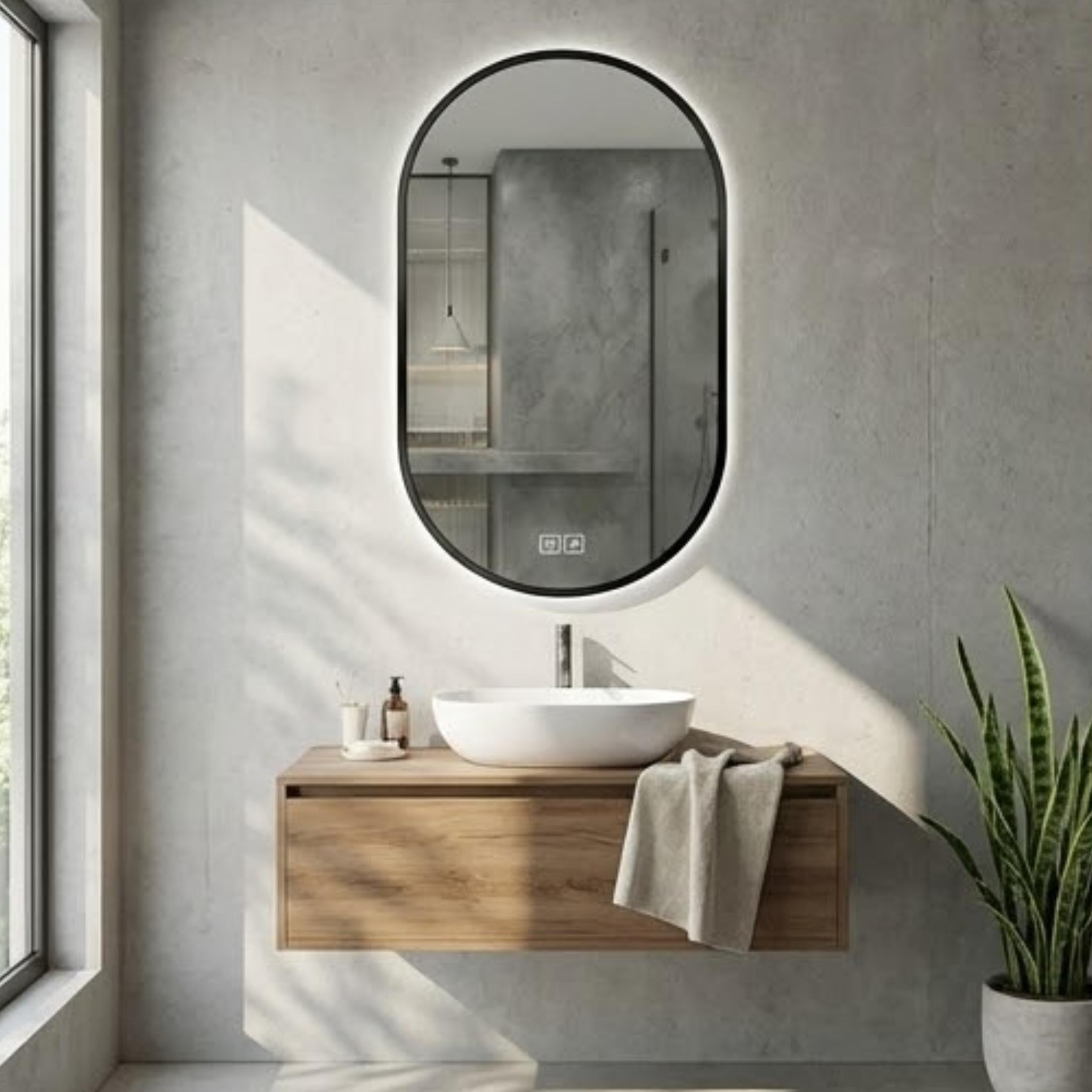 VITO LUMIX OVAL FRAMED BACKLIT SMART LED MIRROR MATTE BLACK 500X900MM