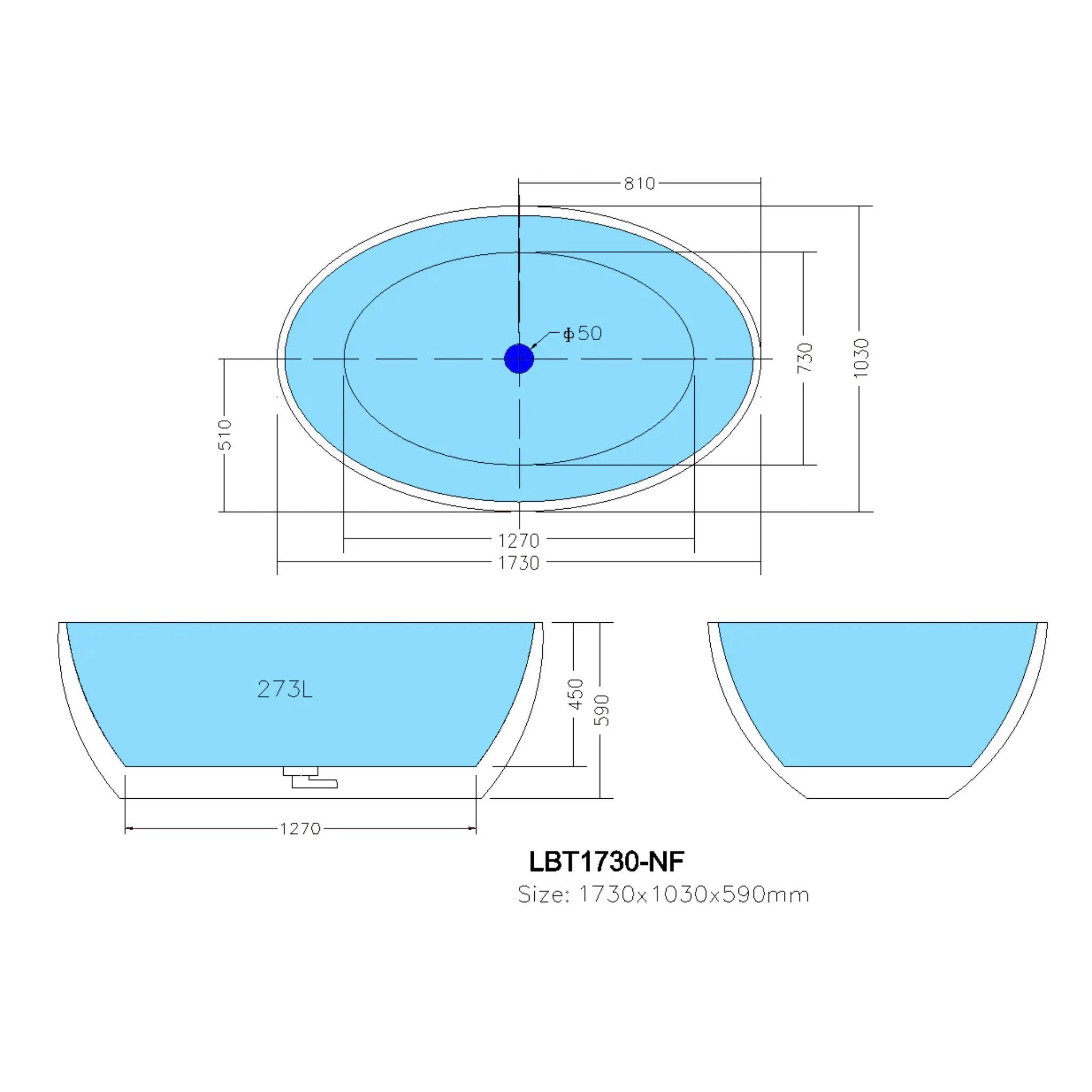 POSEIDON LUCIA FREE STANDING BATH GLOSS WHITE 1800MM