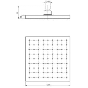 PHOENIX LEXI SHOWER ROSE SQUARE 200MM BRUSHED CARBON