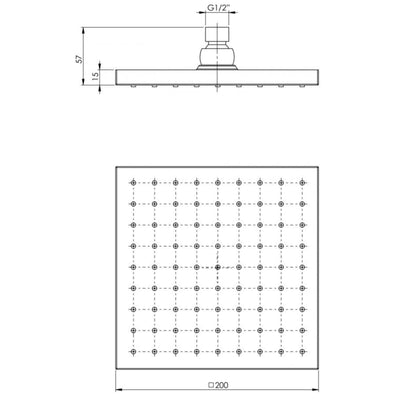 PHOENIX LEXI SHOWER ROSE SQUARE 200MM BRUSHED CARBON