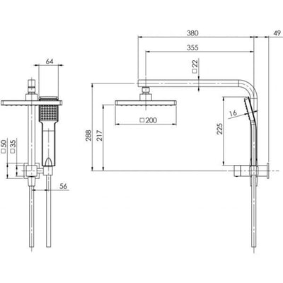 PHOENIX LEXI COMPACT TWIN SHOWER BRUSHED CARBON