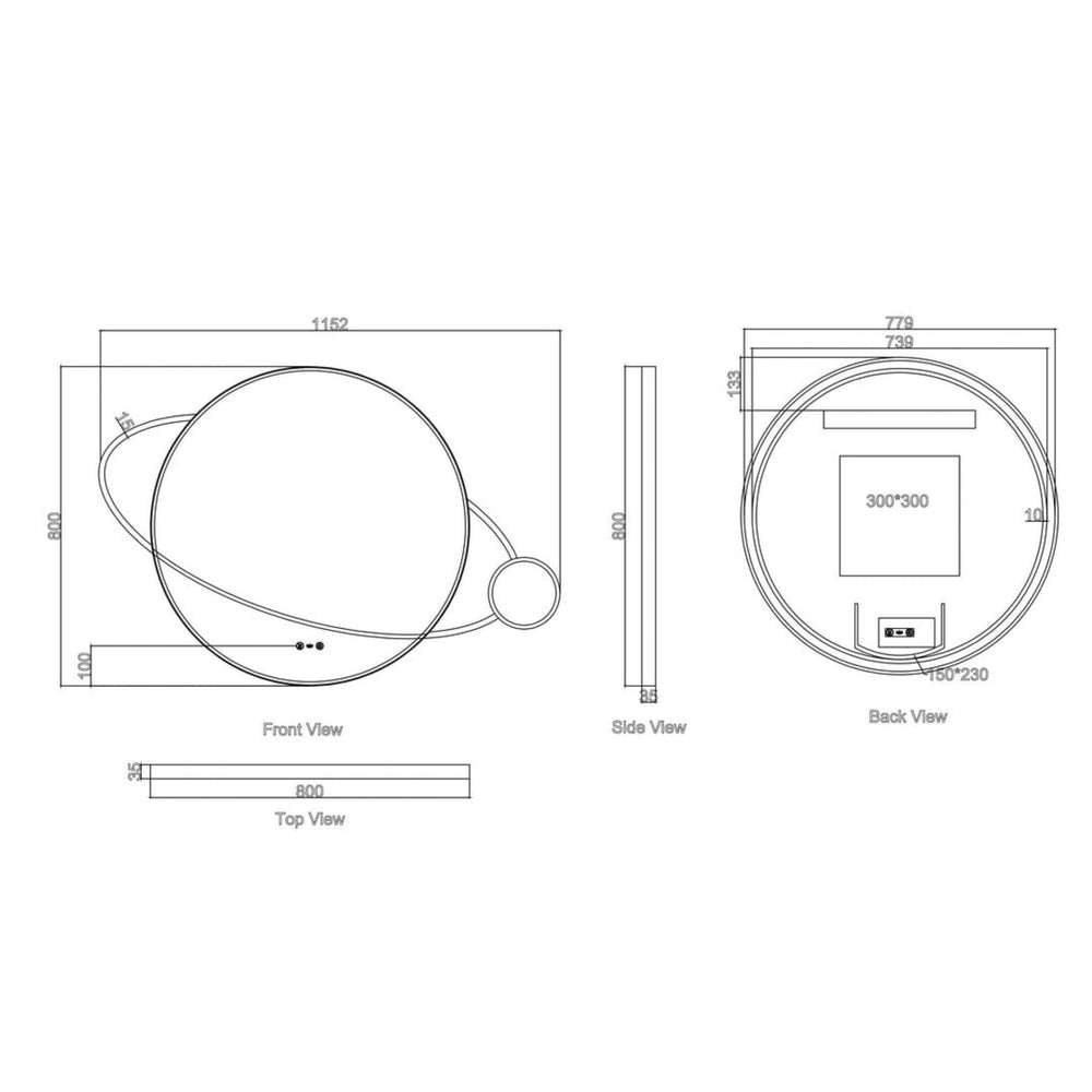 MERCIO LUNA FRAMELESS PLANET LED MIRROR 950X800MM