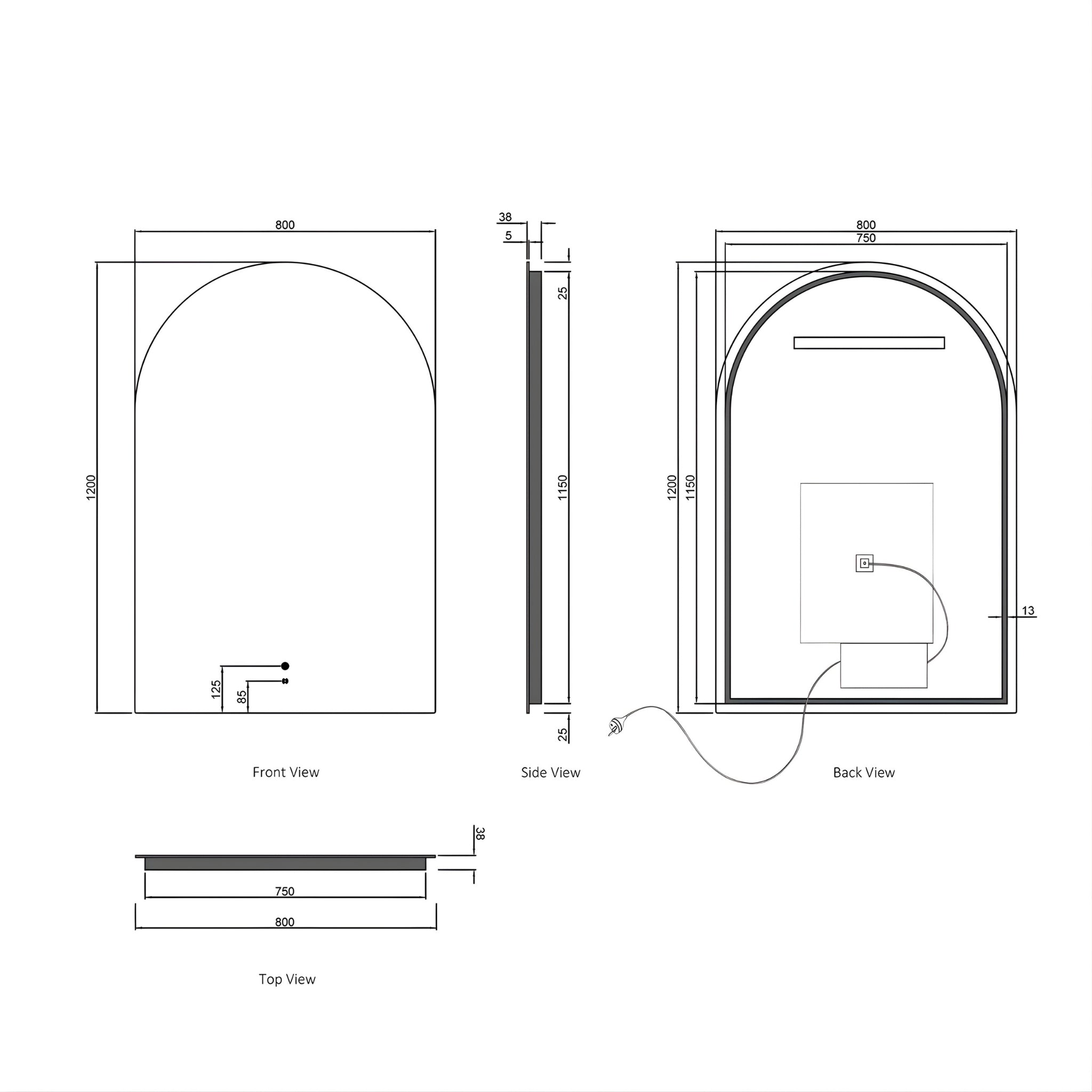 OTTI ARCHIE FRAMELESS TUFFI LED MIRROR 800X1200MM