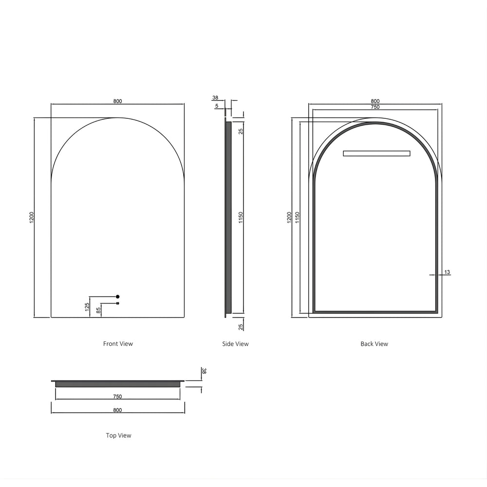 OTTI ARCHIE FRAMELESS TUFFI LED MIRROR 800X1200MM