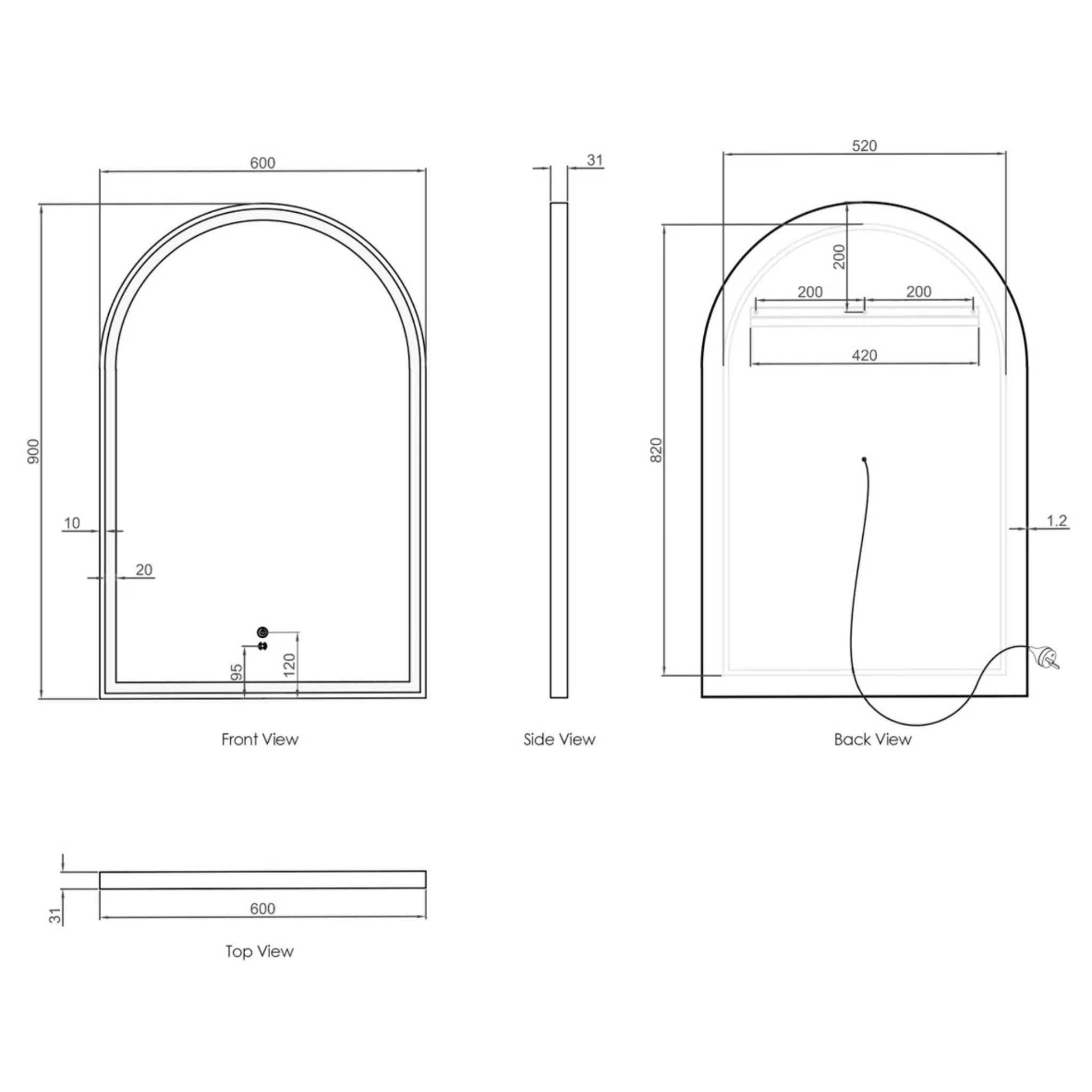 OTTI ARCHIE METAL FRAMED LED MIRROR WHITE 600X900MM