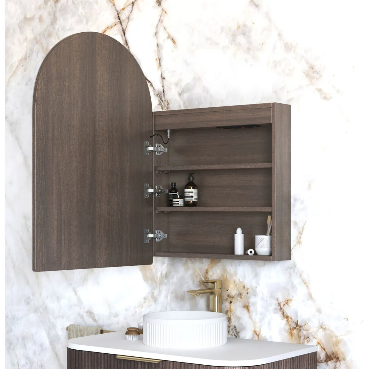 OTTI ARCHIE SABLE WALNUT LED SHAVING CABINET WITH POWERPOINT 3 COLOUR LIGHTS 600X900MM