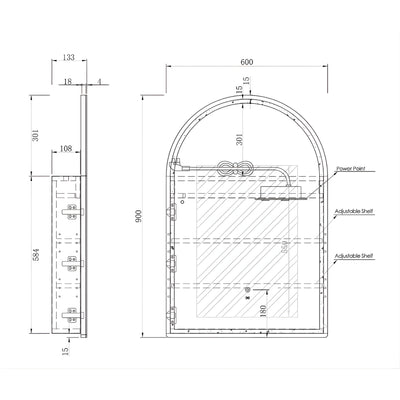 OTTI ARCHIE SABLE WALNUT LED SHAVING CABINET WITH POWERPOINT 600X900MM
