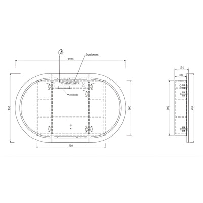 OTTI BONDI SABLE WALNUT LED SHAVING CABINET WITH POWERPOINT 1200X750MM