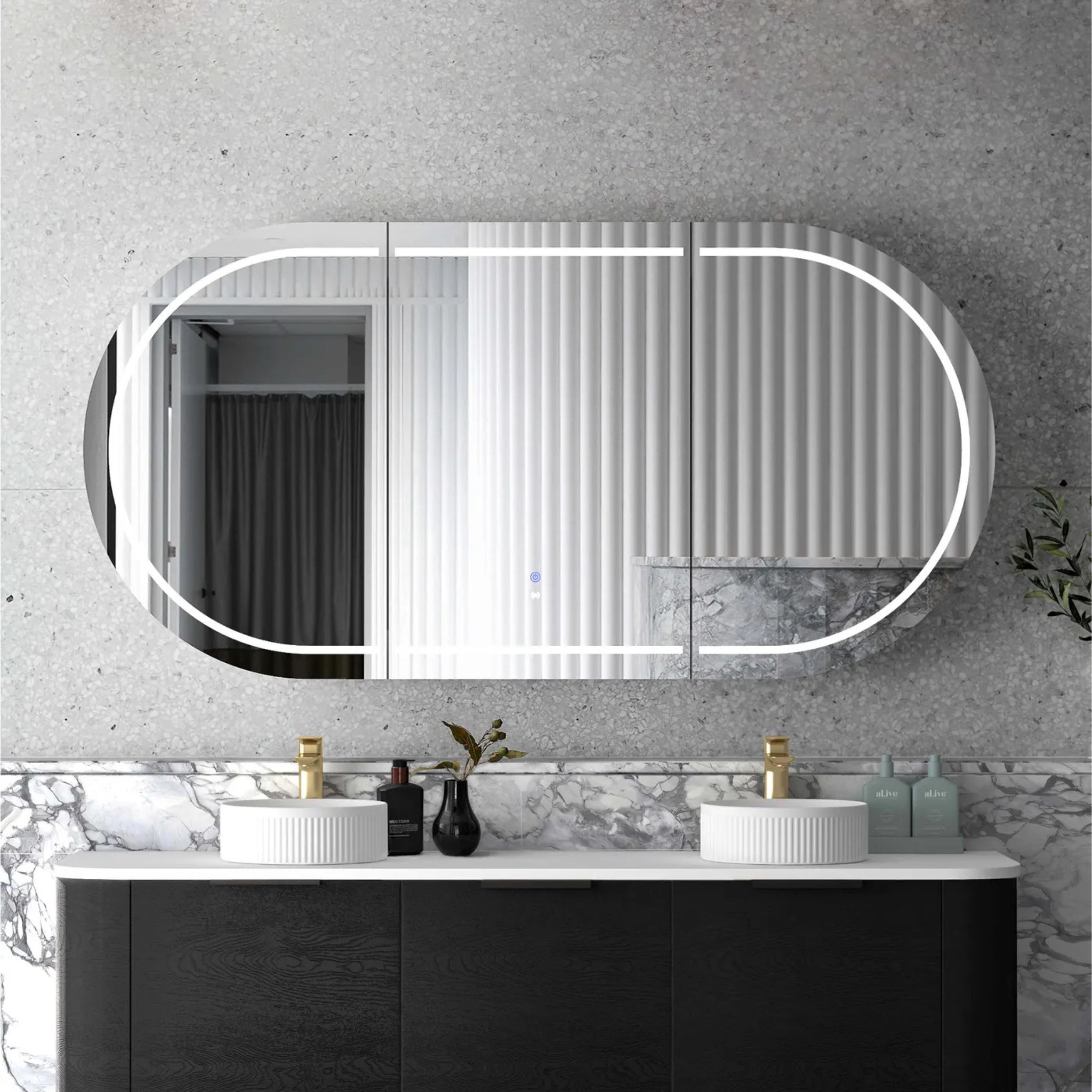 OTTI BONDI BLACK OAK LED SHAVING CABINET WITH POWERPOINT 1800X900MM
