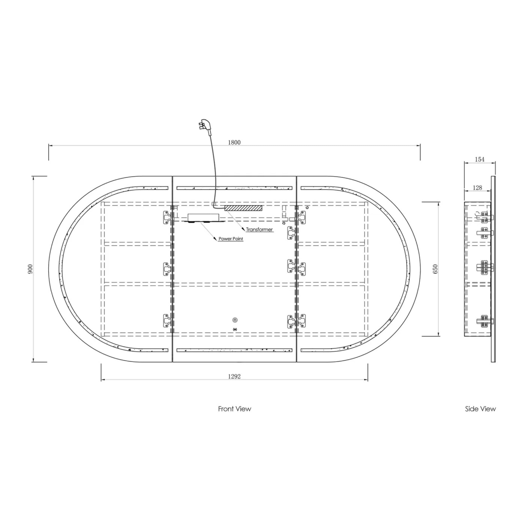 OTTI BONDI BLACK OAK LED SHAVING CABINET WITH POWERPOINT 1800X900MM