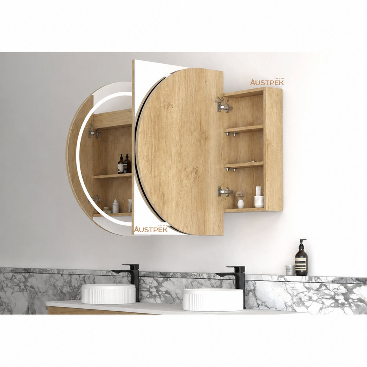 OTTI BONDI NATURAL OAK LED SHAVING CABINET WITH POWERPOINT 3 COLOUR LIGHTS 1800X900MM