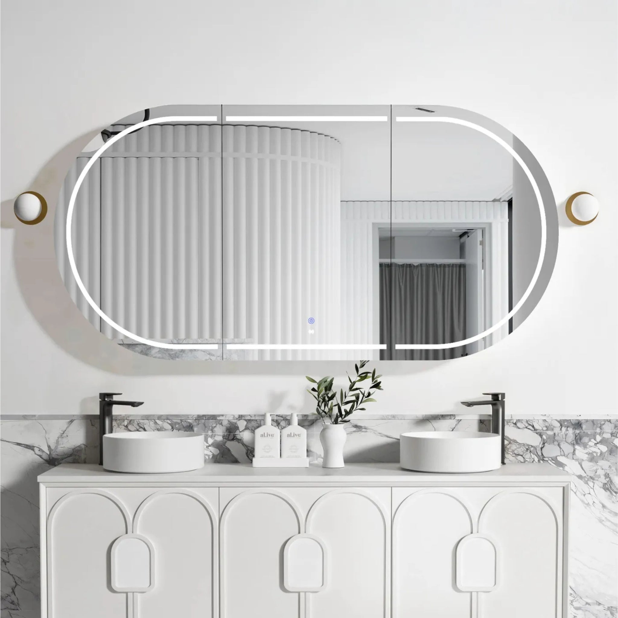 OTTI BONDI MATTE WHITE LED SHAVING CABINET WITH POWERPOINT 1800X900MM