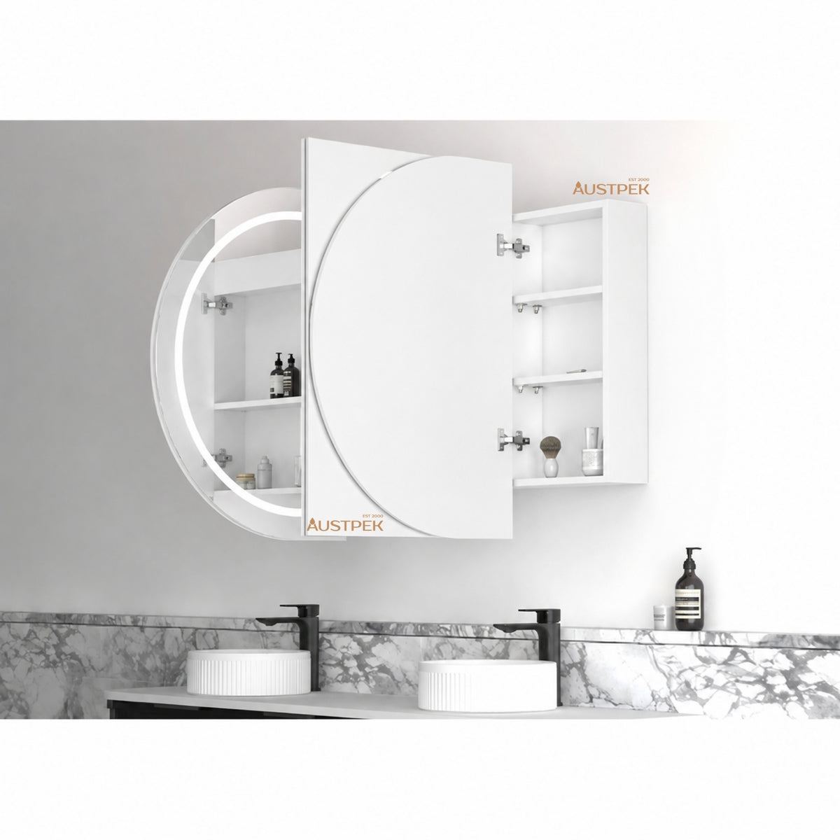 OTTI BONDI MATTE WHITE LED SHAVING CABINET WITH POWERPOINT 3 COLOUR LIGHTS 1800X900MM