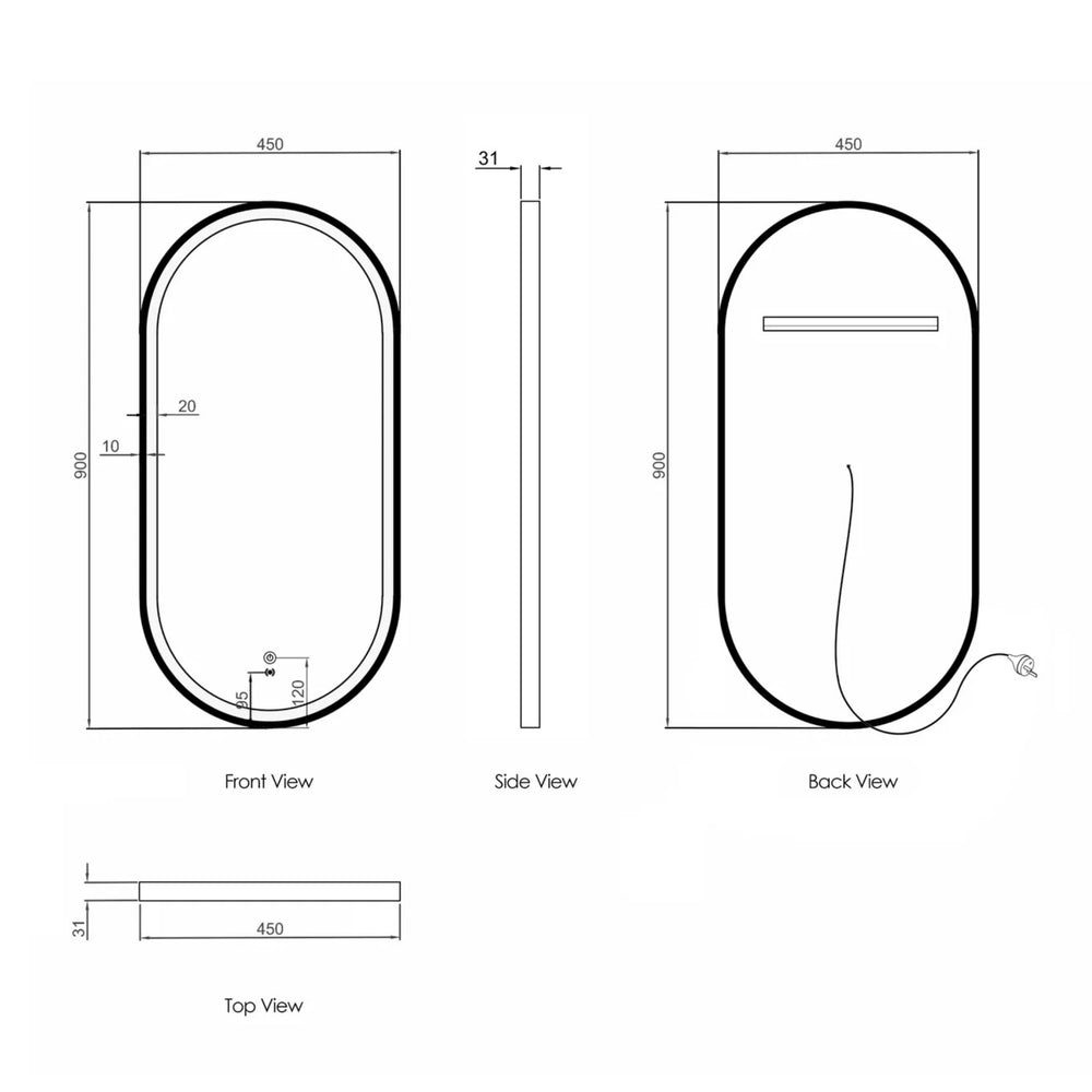 OTTI NOOSA METAL FRAMED LED MIRROR 3 COLOUR LIGHTS MATTE WHITE 450X900MM