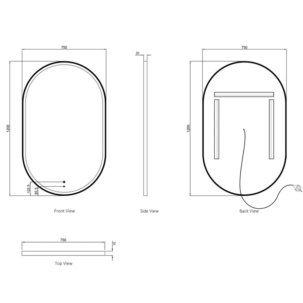 OTTI NOOSA METAL FRAMED LED MIRROR MATTE WHITE 750X1200MM