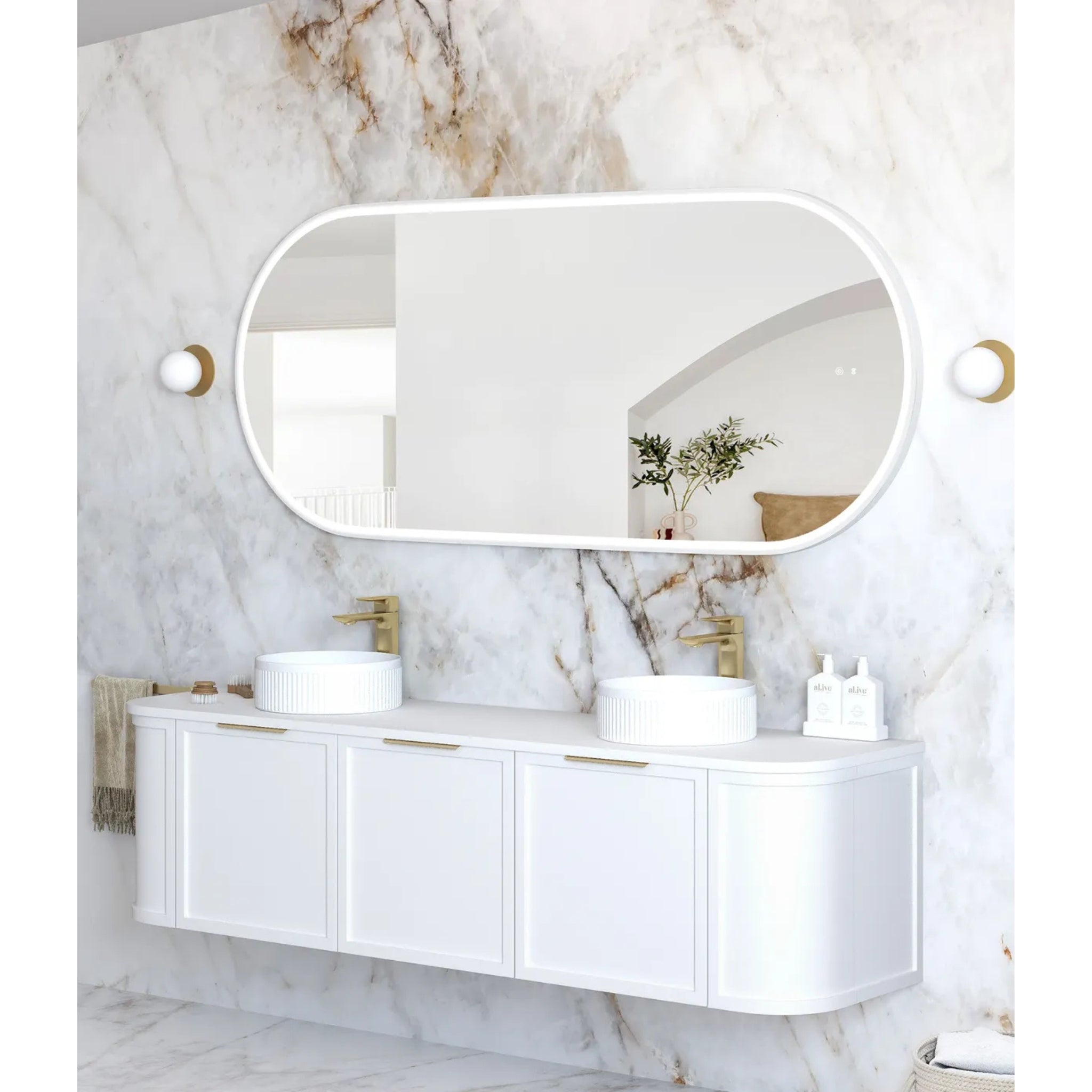 OTTI NOOSA METAL FRAMED OVAL LED MIRROR MATTE WHITE 750X1800MM