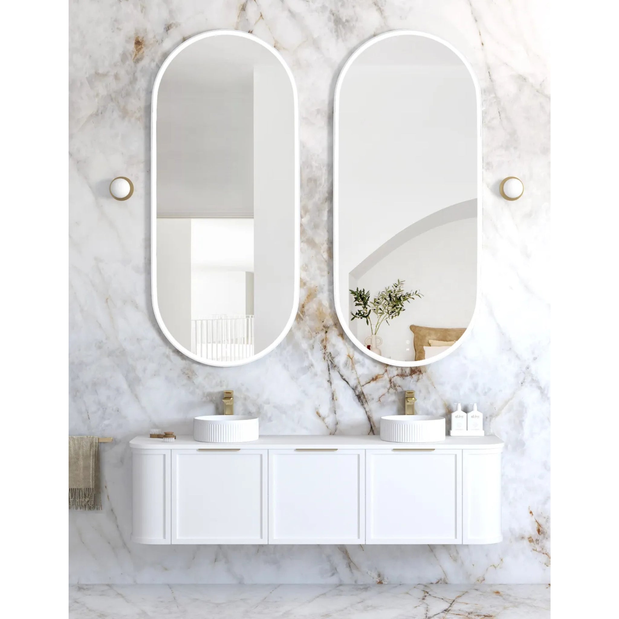 OTTI NOOSA METAL FRAMED OVAL LED MIRROR MATTE WHITE 750X1800MM