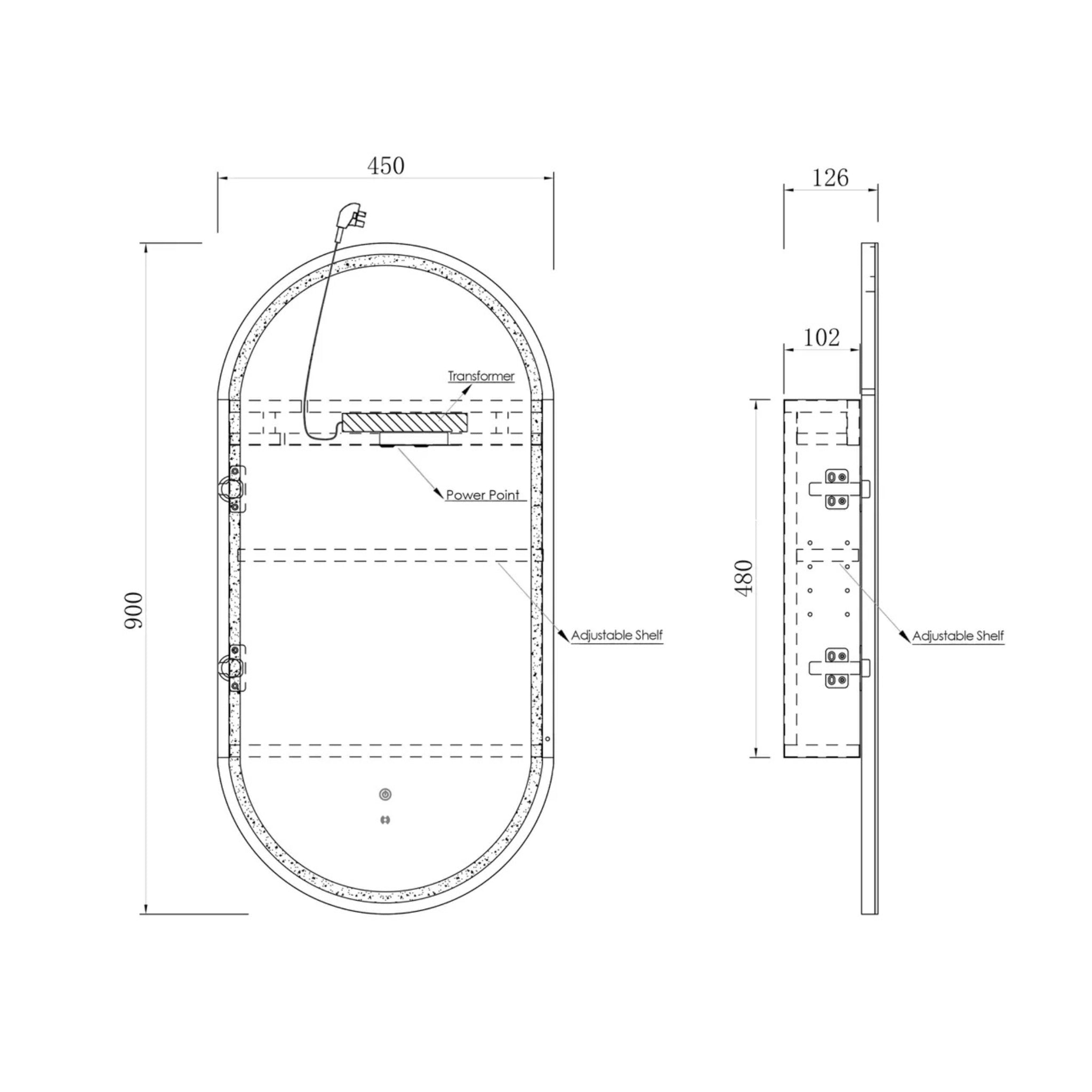OTTI NOOSA MATTE WHITE LED SHAVING CABINET WITH POWERPOINT 450X900MM