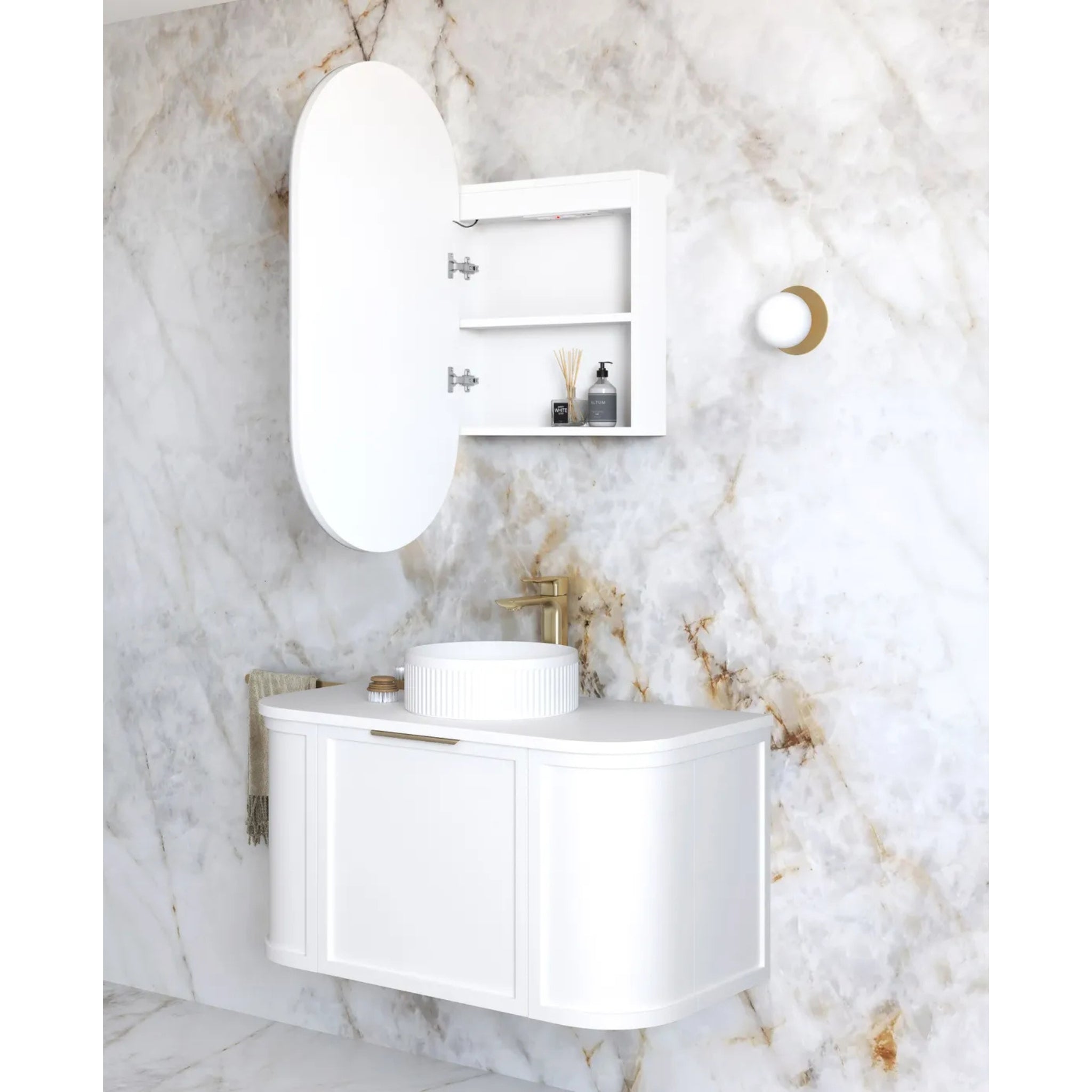 OTTI NOOSA MATTE WHITE LED SHAVING CABINET WITH POWERPOINT 450X900MM