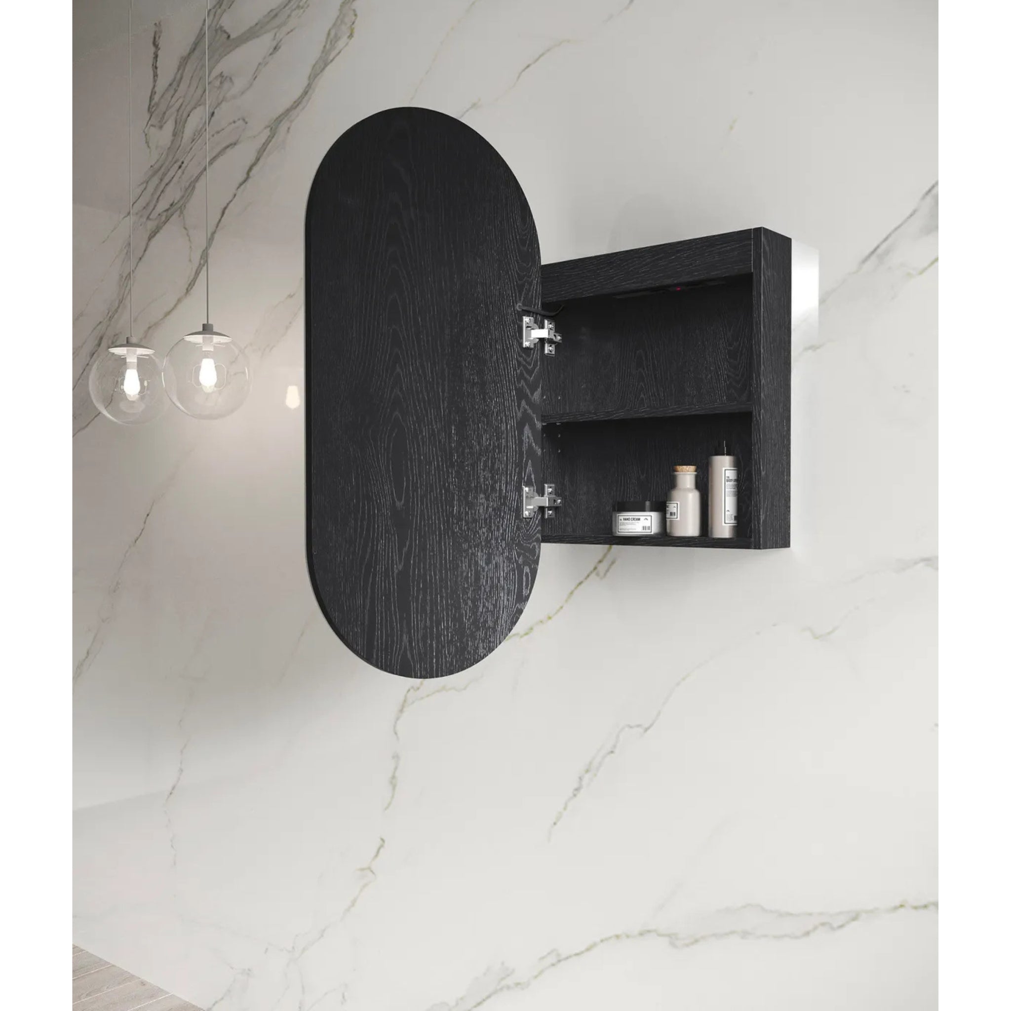 OTTI NOOSA BLACK OAK LED SHAVING CABINET WITH POWERPOINT 450X900MM