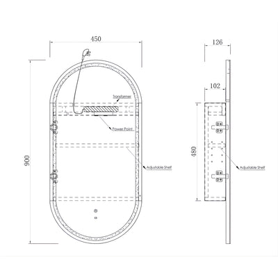OTTI NOOSA SABLE WALNUT LED SHAVING CABINET WITH POWERPOINT 450X900MM