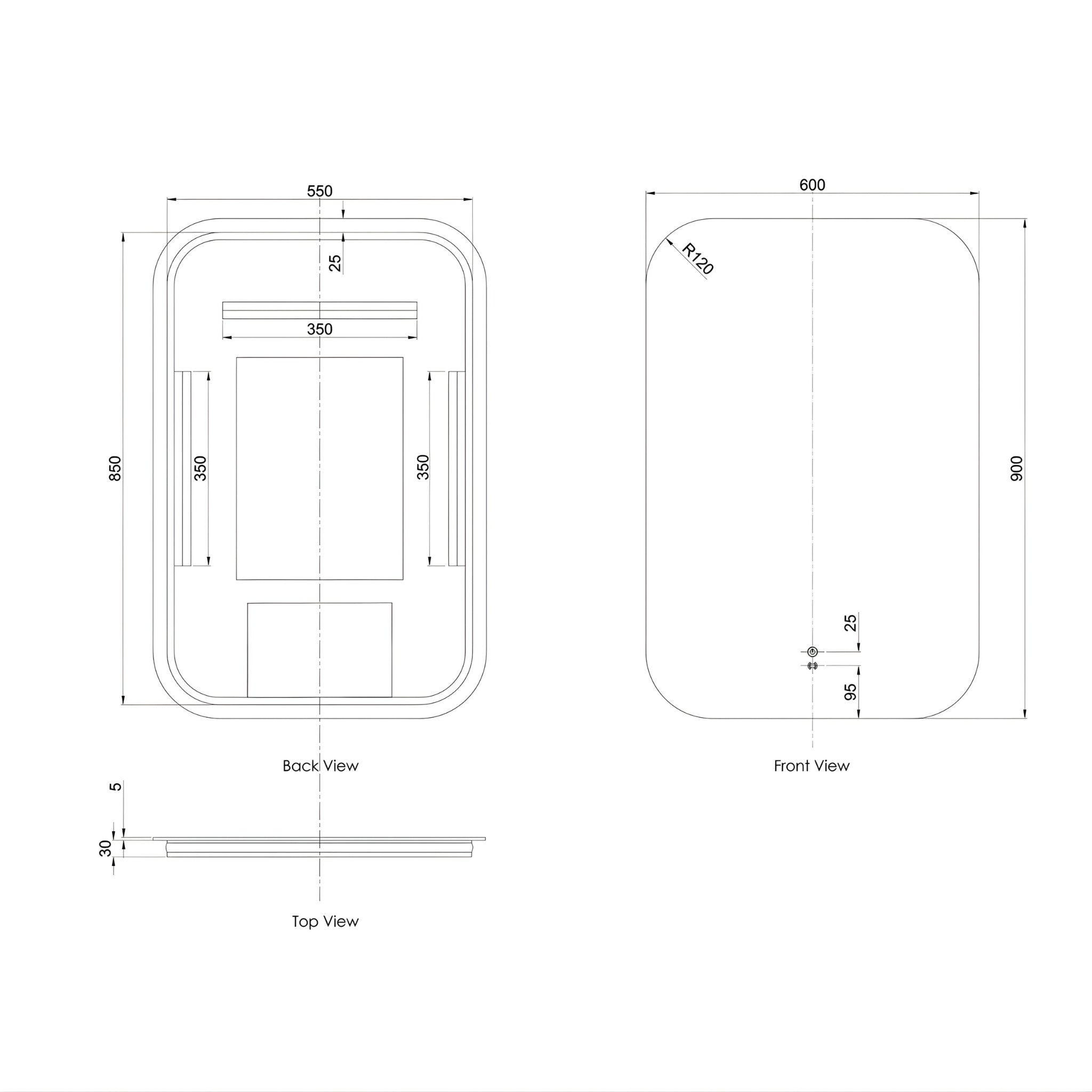 OTTI NEWPORT FRAMELESS TUFFI LED MIRROR 600X900MM