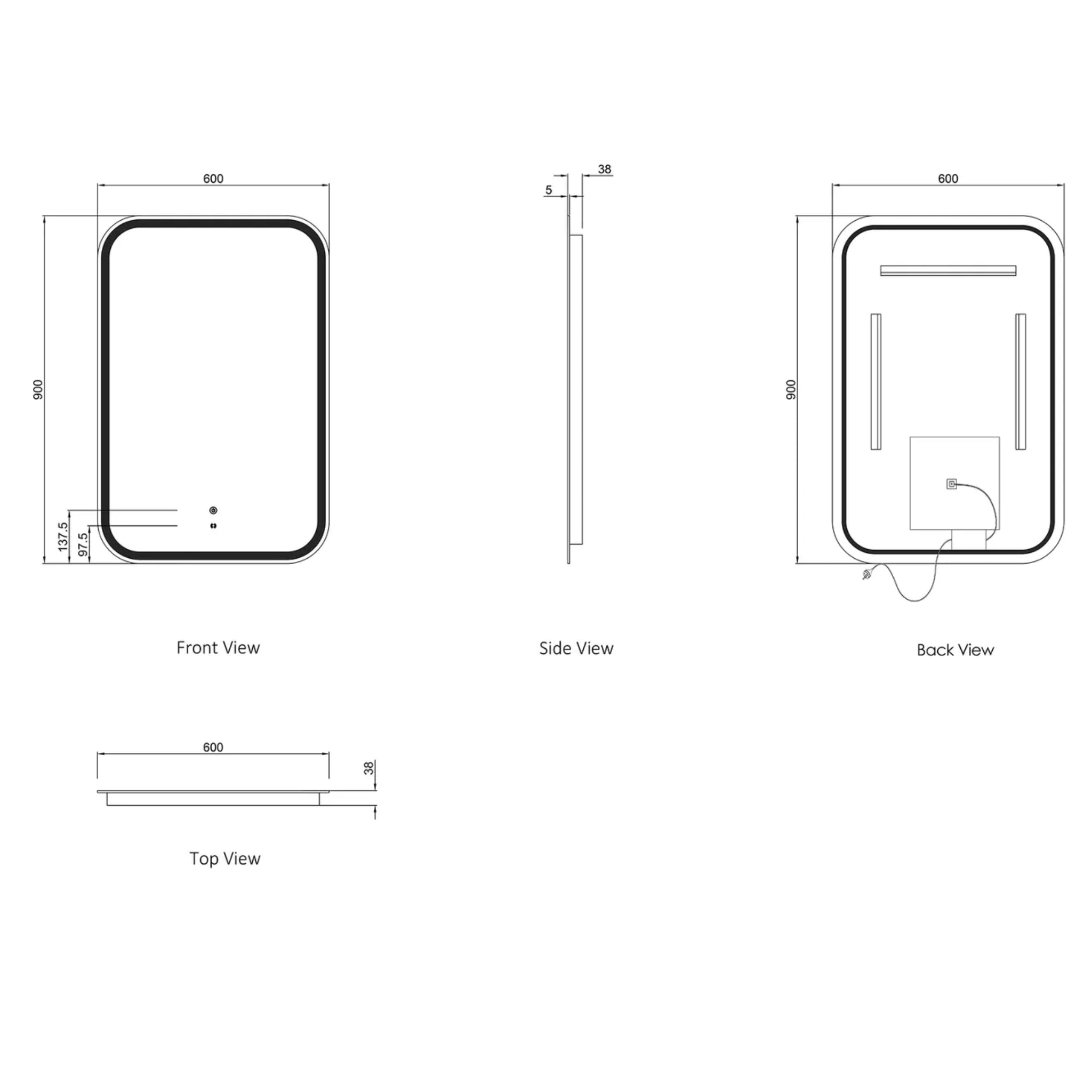 OTTI NEWPORT FRAMELESS LED MIRROR 600X900MM
