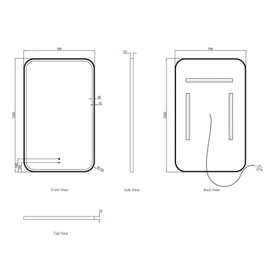 OTTI NEWPORT METAL FRAMED LED MIRROR MATTE WHITE 750X1200MM