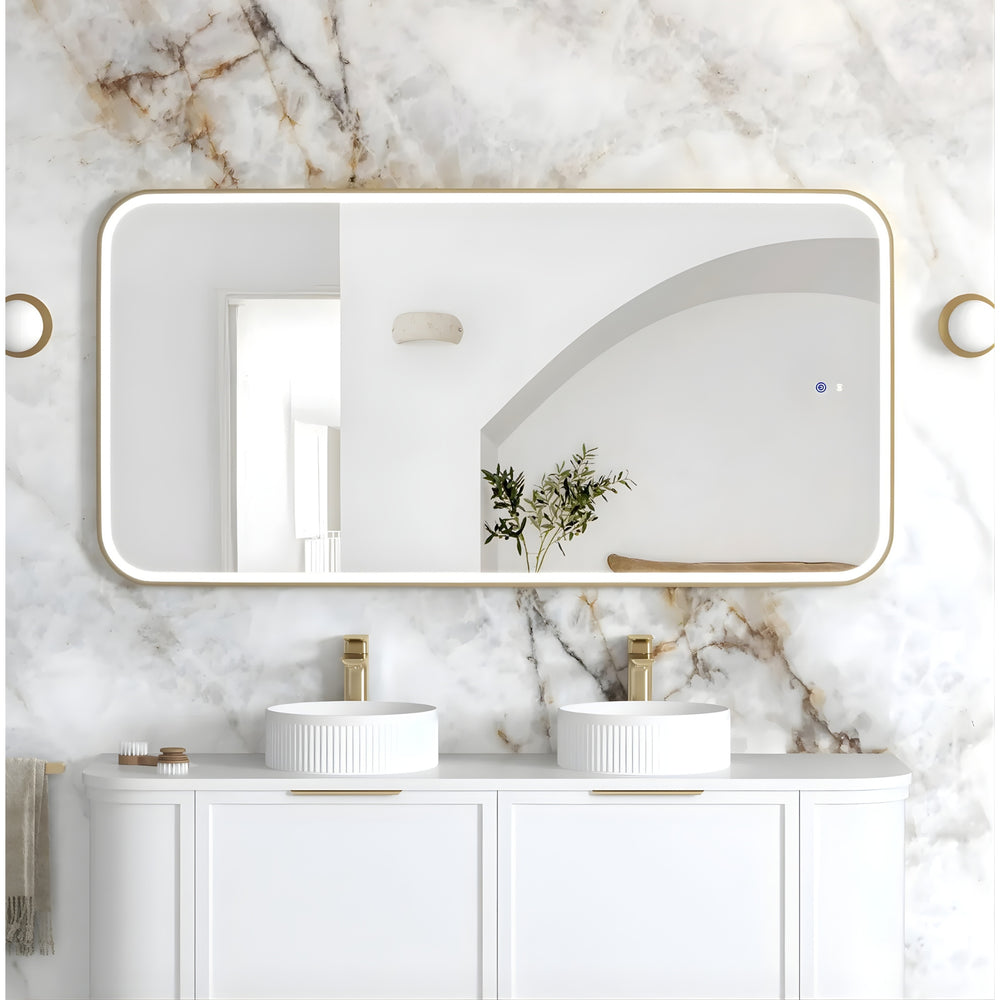 OTTI NEWPORT METAL FRAMED LED MIRROR 3 COLOUR LIGHTS BRUSHED GOLD 1500X750MM