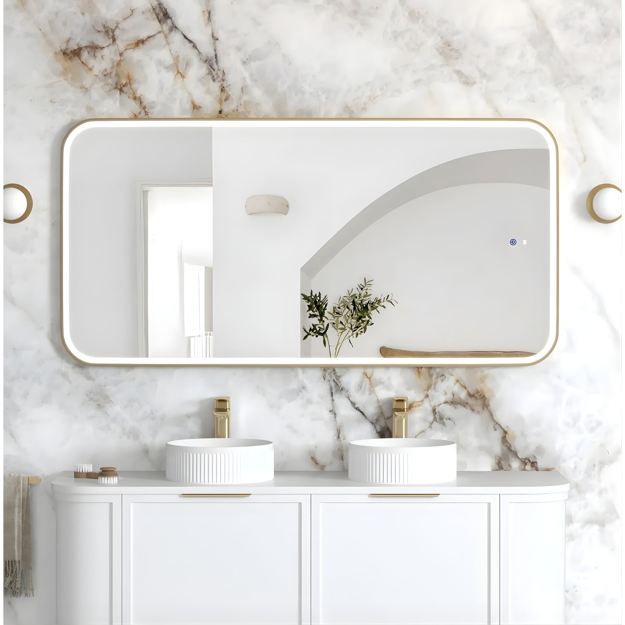 OTTI NEWPORT METAL FRAMED LED MIRROR BRUSHED GOLD 1500X750MM