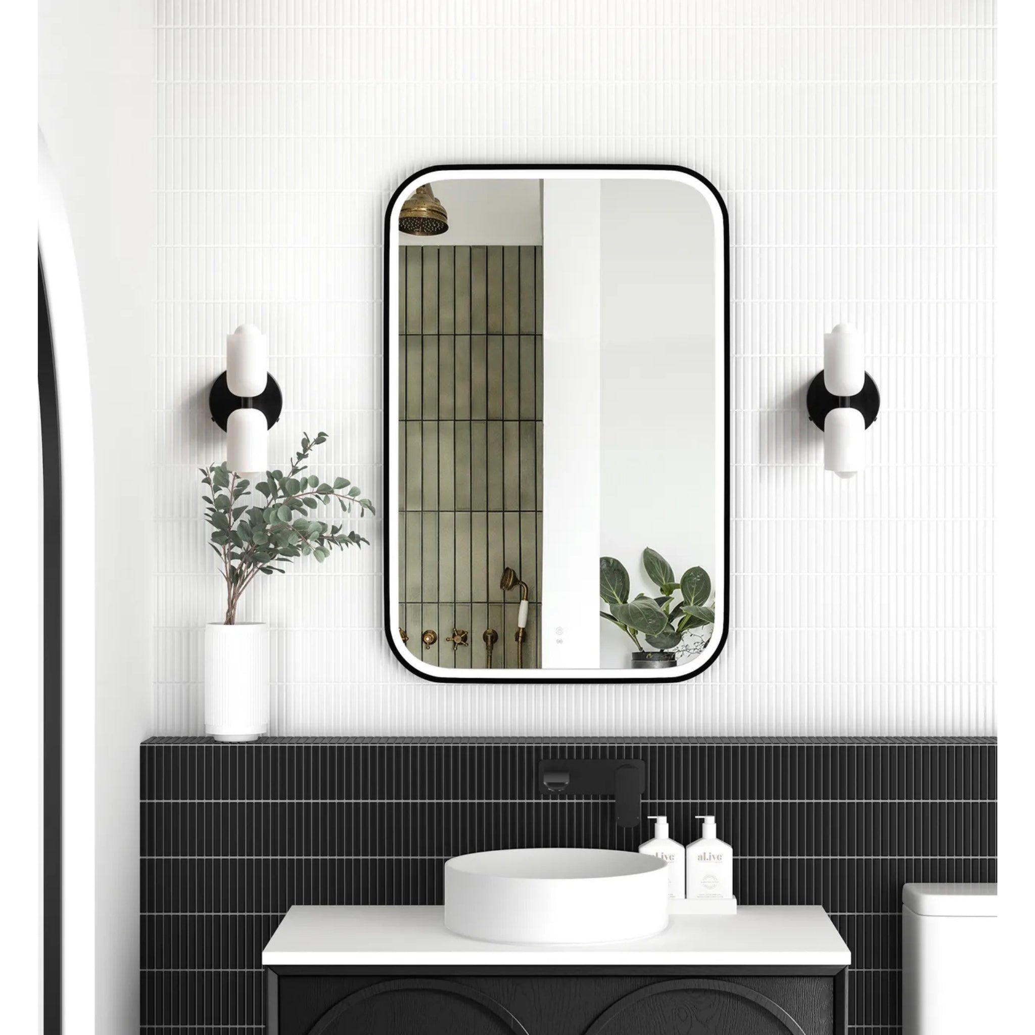 OTTI NEWPORT METAL FRAMED LED MIRROR MATTE BLACK 600X900MM