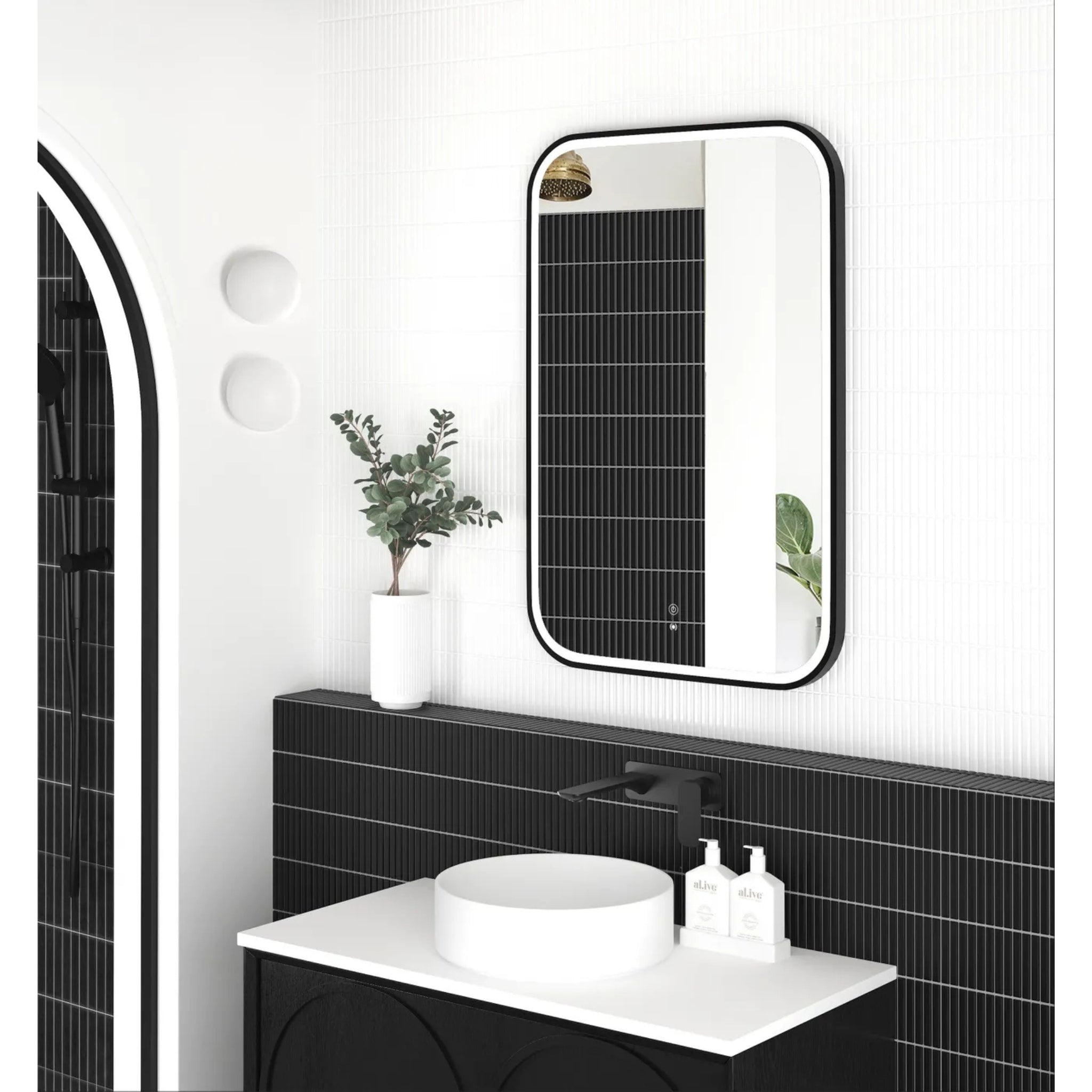 OTTI NEWPORT METAL FRAMED LED MIRROR MATTE BLACK 600X900MM