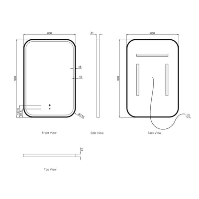 OTTI NEWPORT METAL FRAMED LED MIRROR BRUSHED GOLD 600X900MM