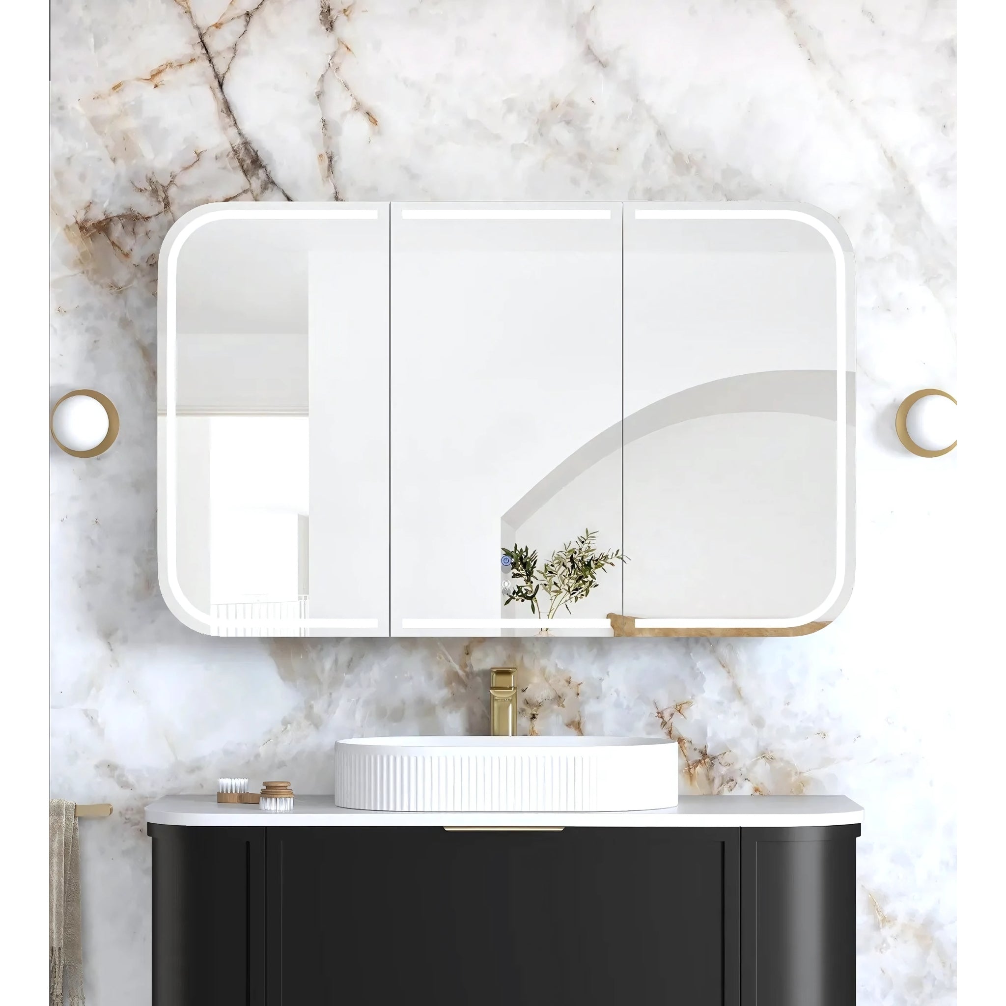 OTTI NEWPORT BLACK OAK LED SHAVING CABINET WITH POWERPOINT 1200X750MM