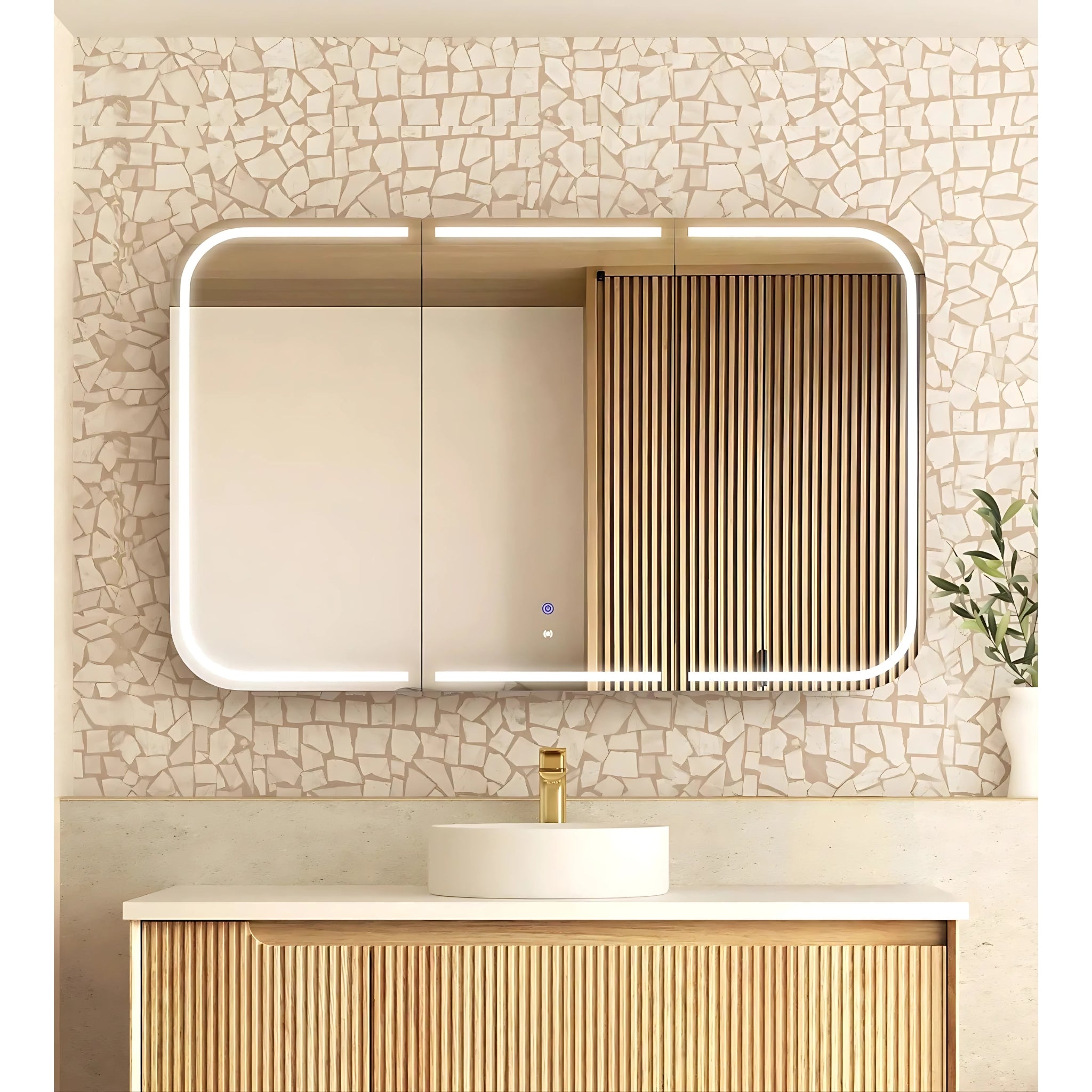 OTTI NEWPORT NATURAL OAK LED SHAVING CABINET WITH POWERPOINT 1200X750MM