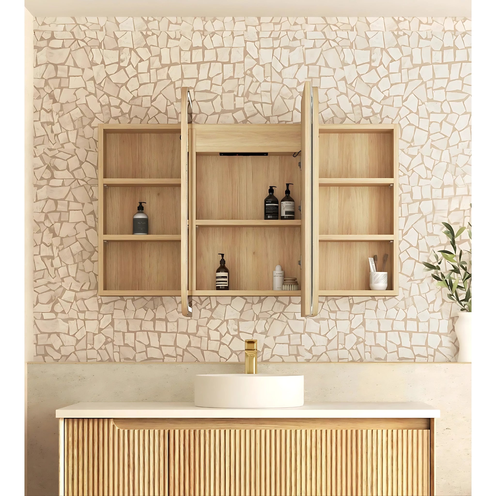 OTTI NEWPORT NATURAL OAK LED SHAVING CABINET WITH POWERPOINT 1200X750MM